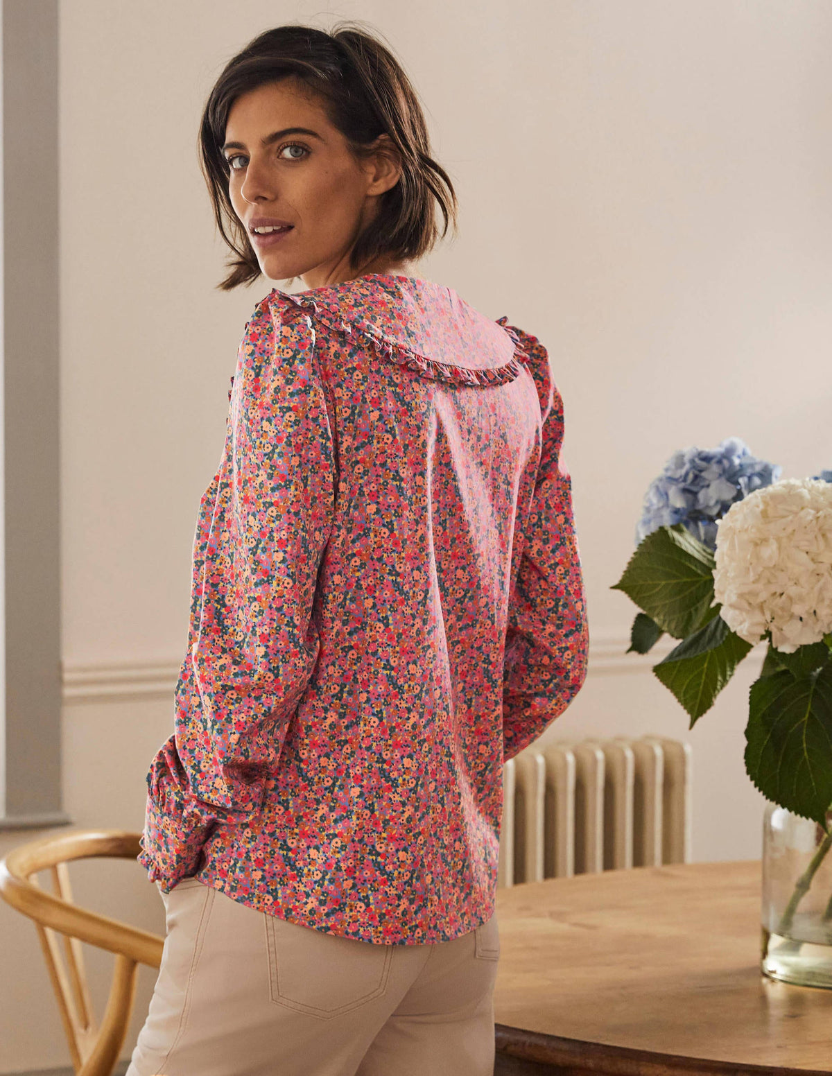 Statement Collar Shirt-Dusty Red, Dainty Flowers-3