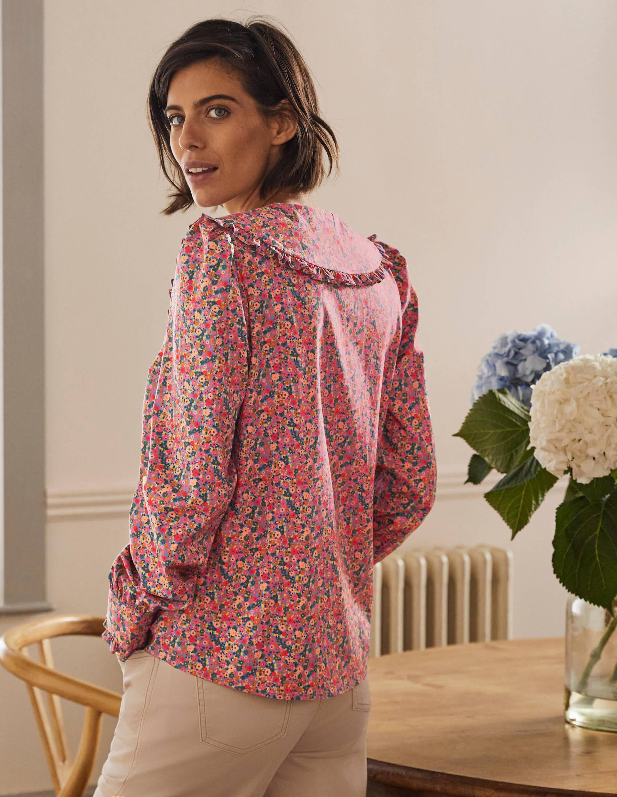 Statement Collar Shirt-Dusty Red, Dainty Flowers - Image 3