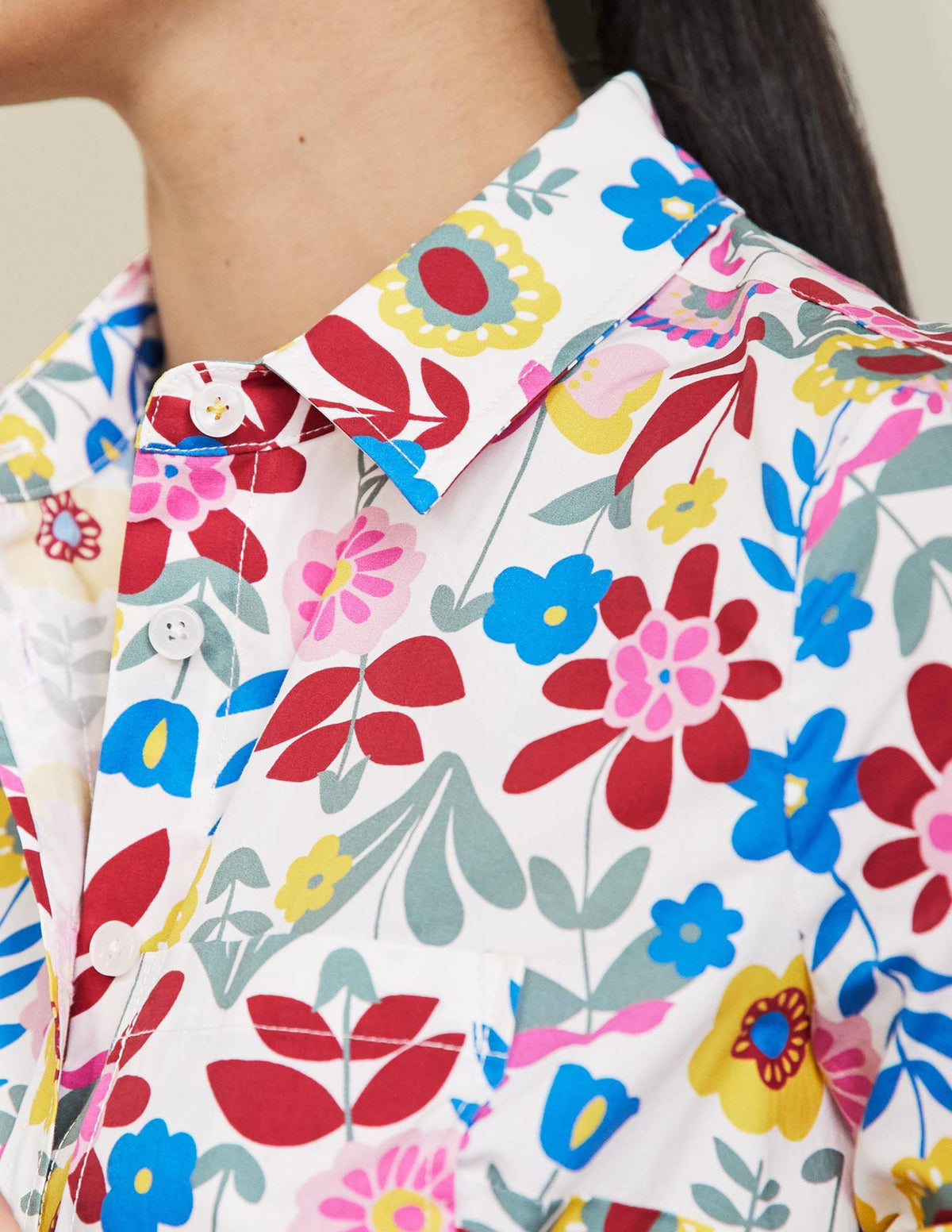 Classic Cotton Shirt-Ivory, Flora Bloom - Image 3