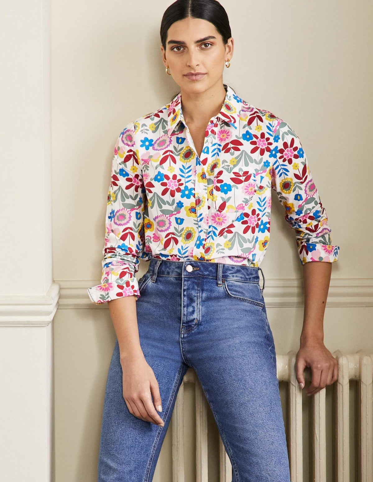 Classic Cotton Shirt-Ivory, Flora Bloom - Image 4