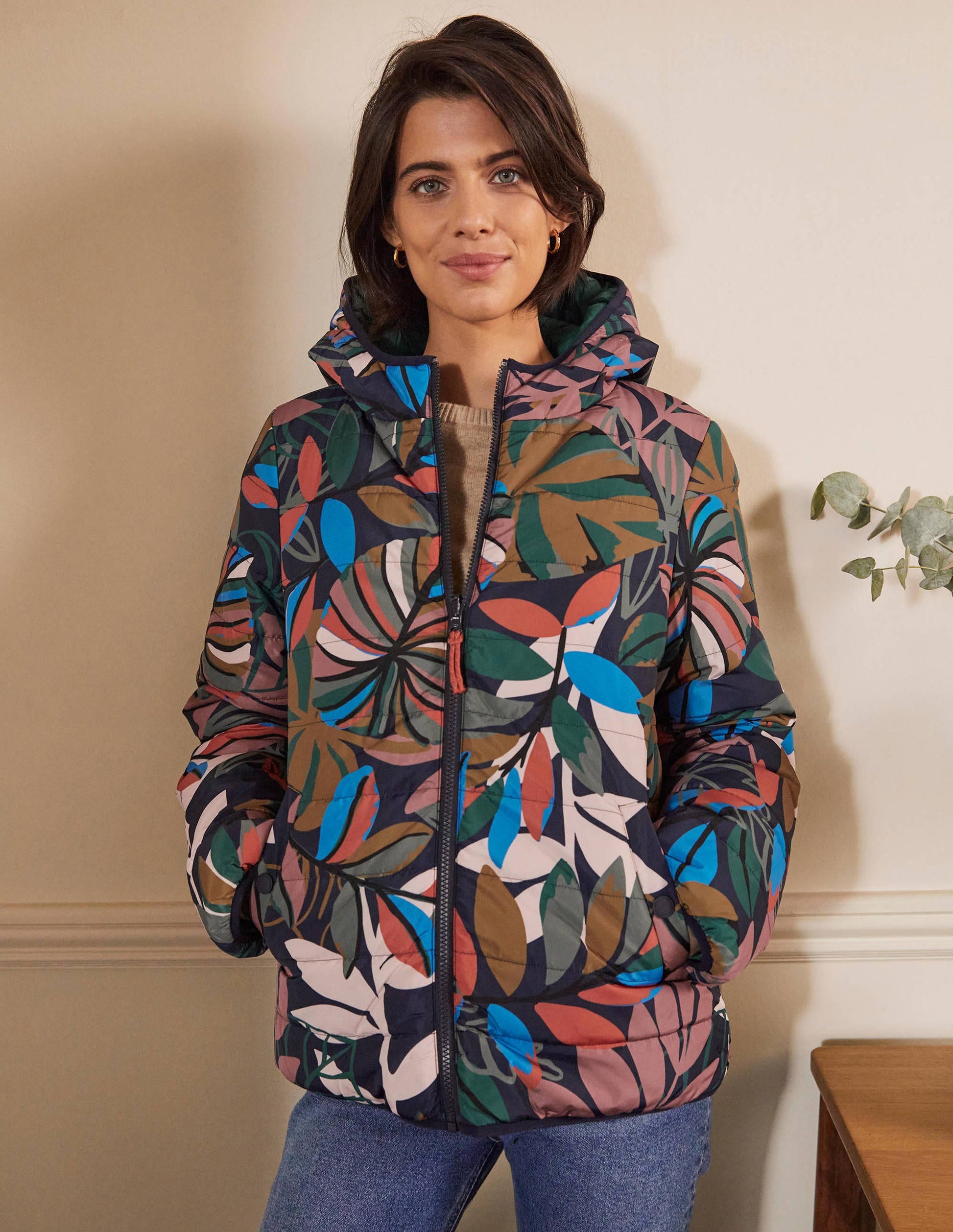 Reversible Puffer Jacket-Navy, Tropic Palm-1