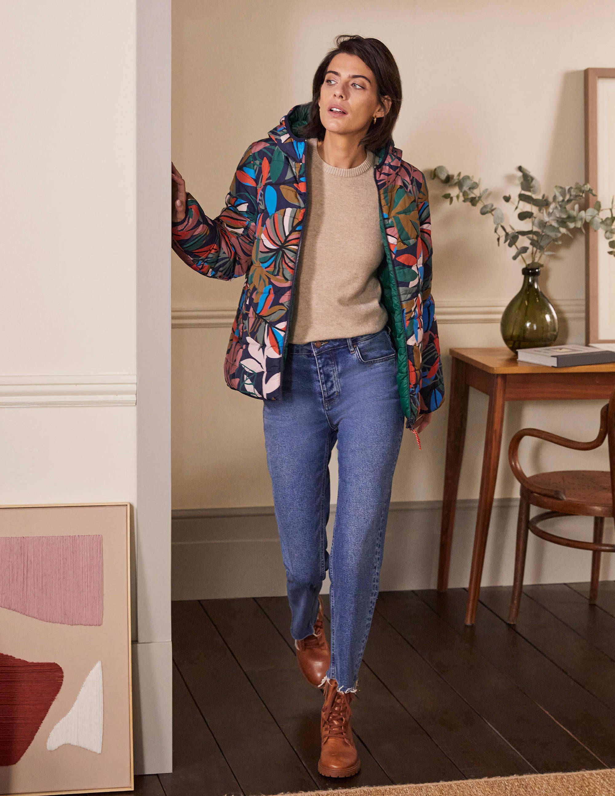 Reversible Puffer Jacket-Navy, Tropic Palm - Image 4