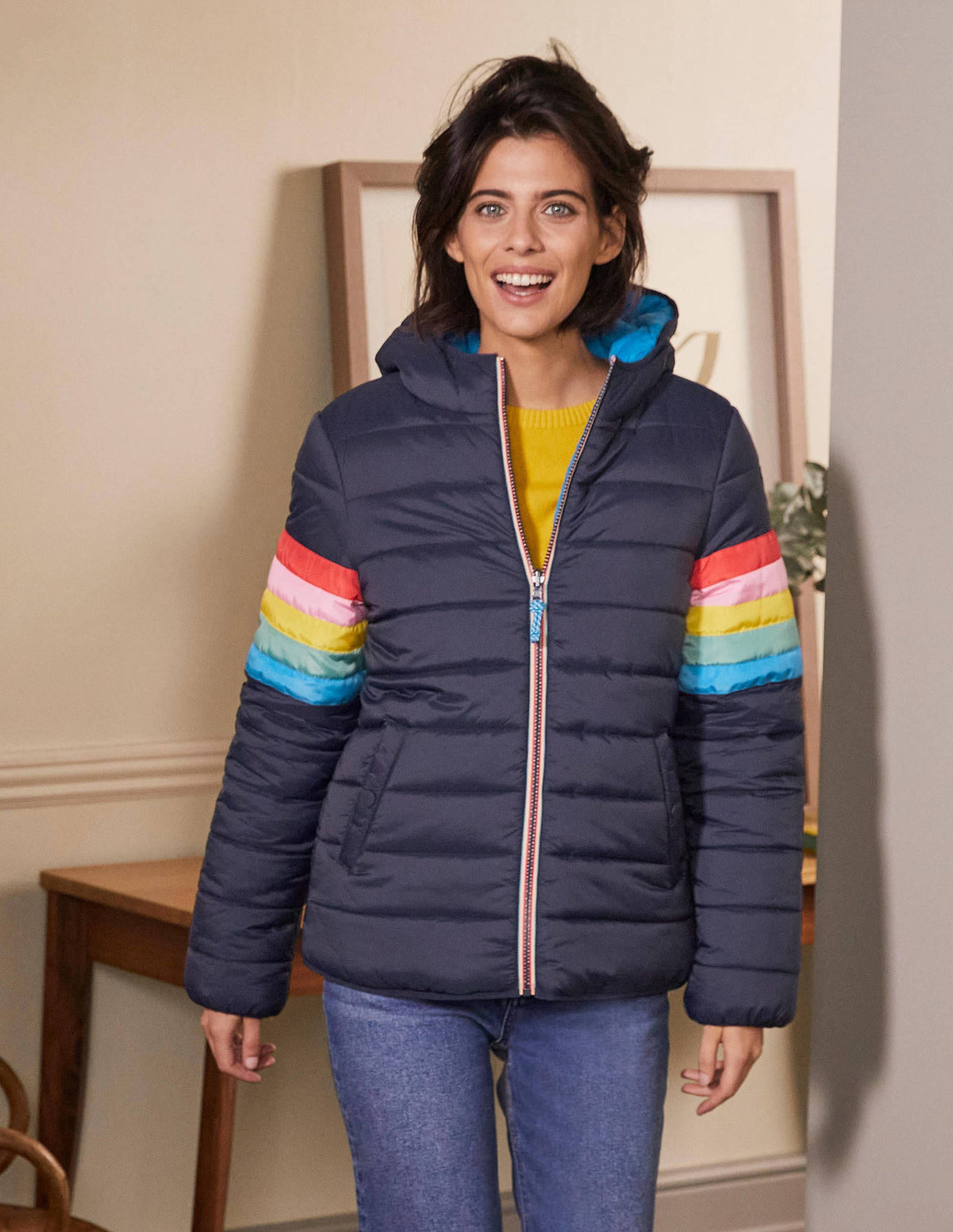 Reversible Puffer Jacket-Navy Stripe/Moroccan Blue - Image 4