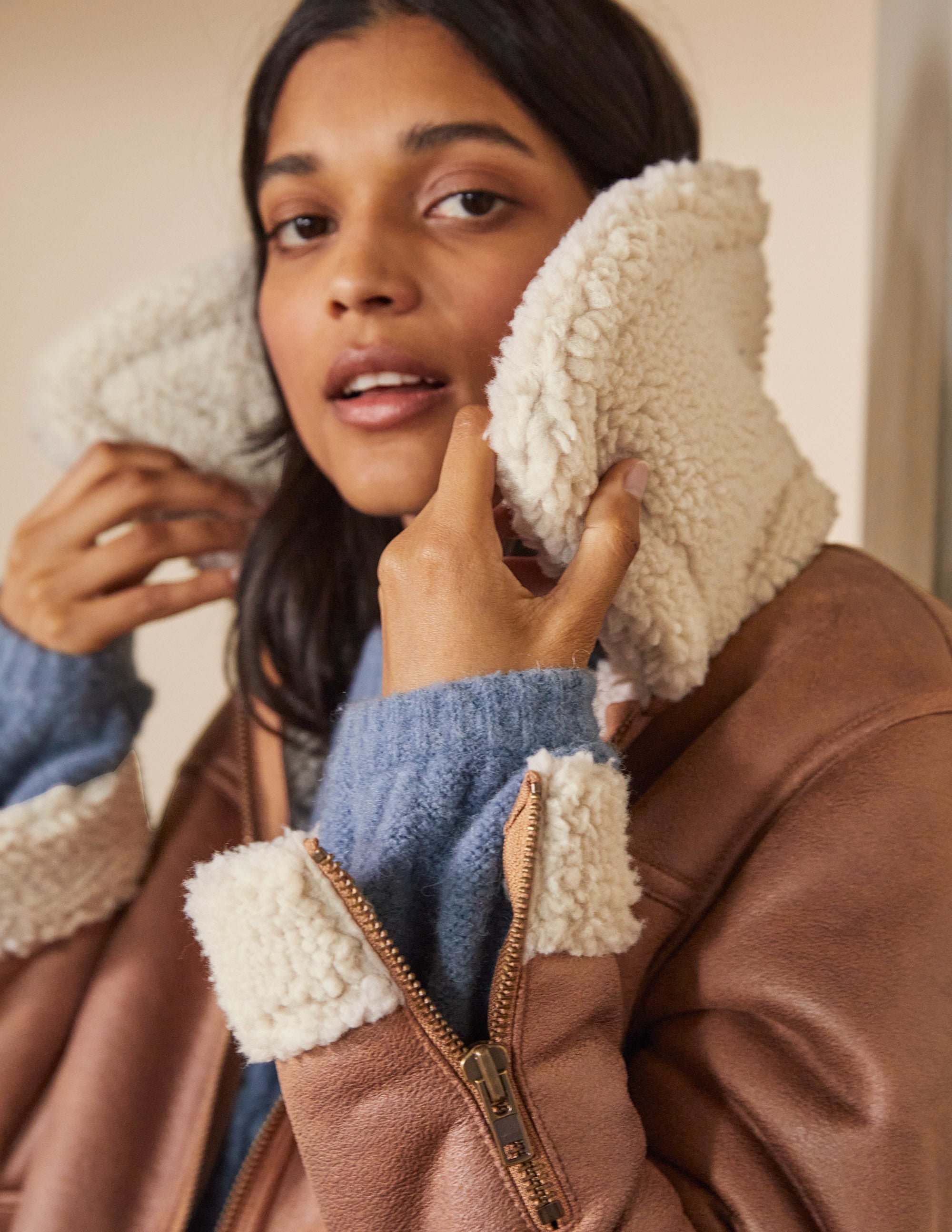 Dunmore Faux Shearling Jacket-Fudge - Image 2