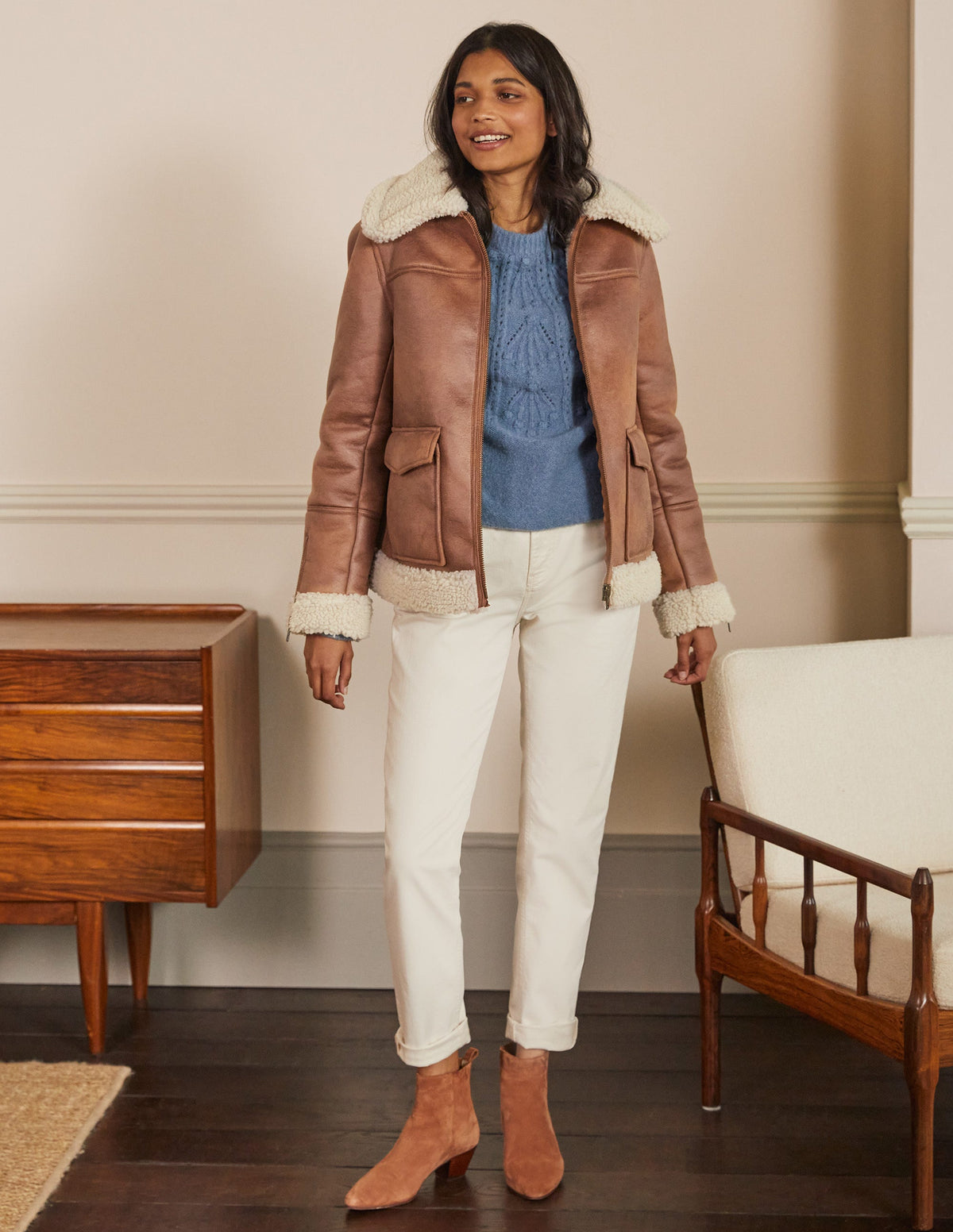Dunmore Faux Shearling Jacket-Fudge - Image 4