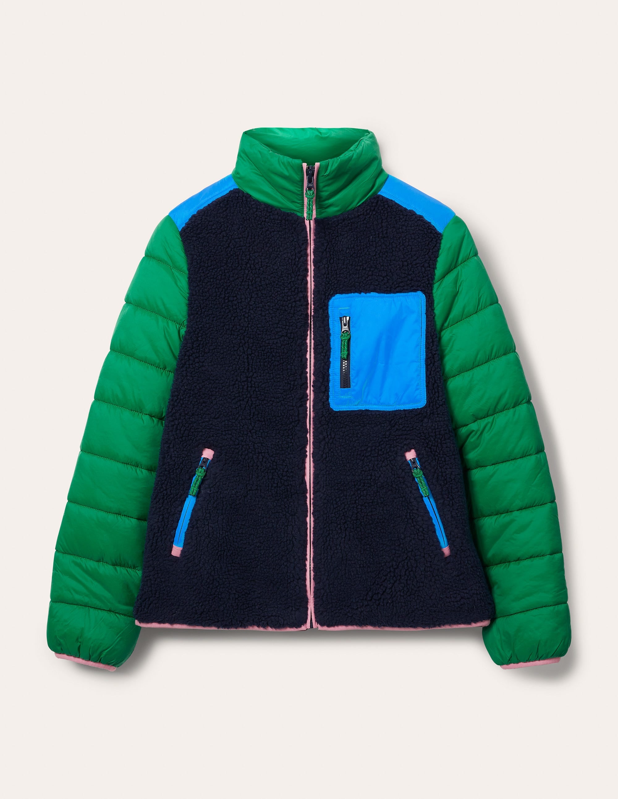 Borg Mix Puffer Jacket-Navy/Conifer Green - Image 5