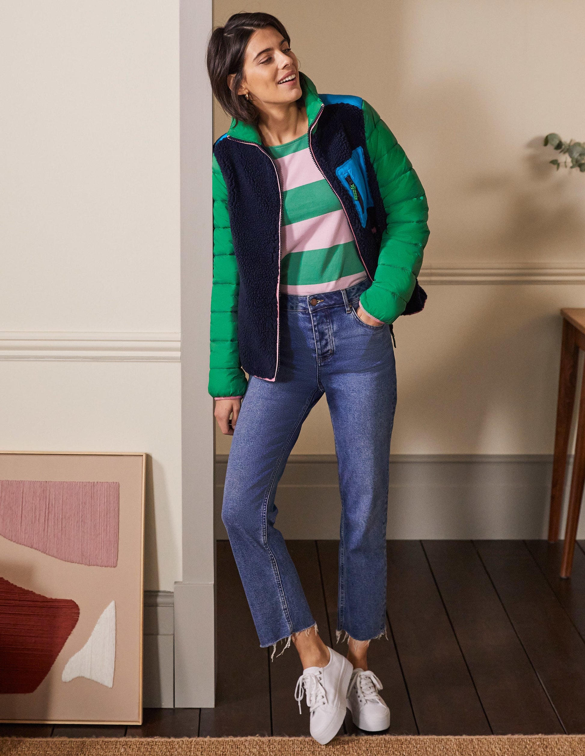 Borg Mix Puffer Jacket-Navy/Conifer Green-4
