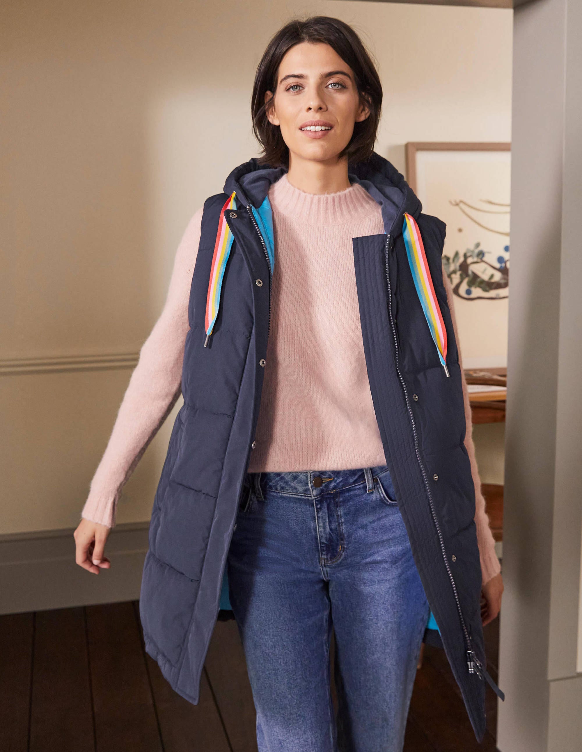 Long Puffer Vest-Navy/Milkshake - Image 1