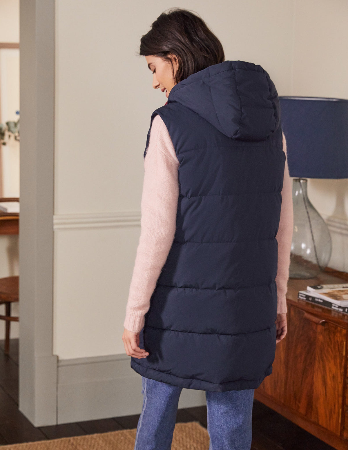 Long Puffer Vest-Navy/Milkshake - Image 3