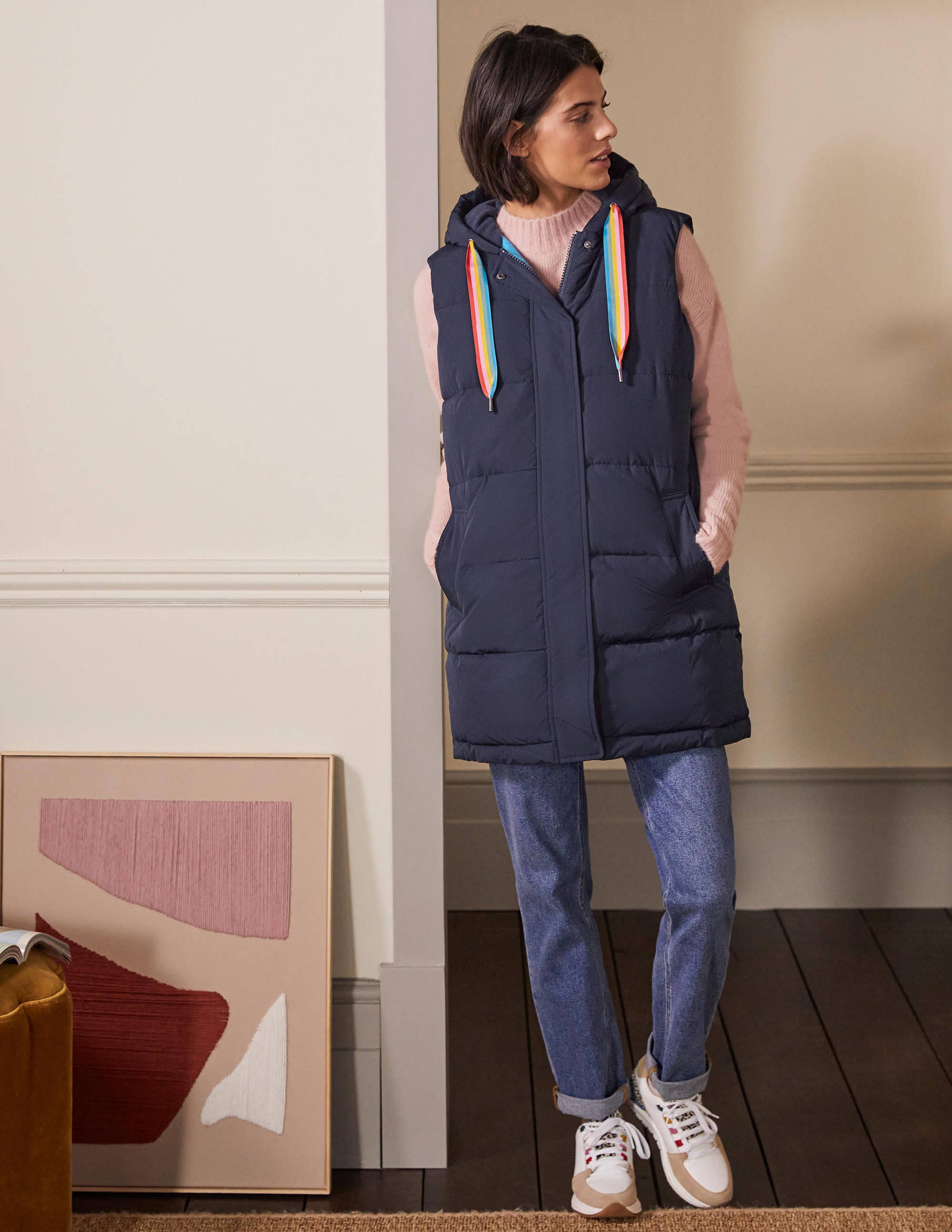 Long Puffer Vest-Navy/Milkshake - Image 4