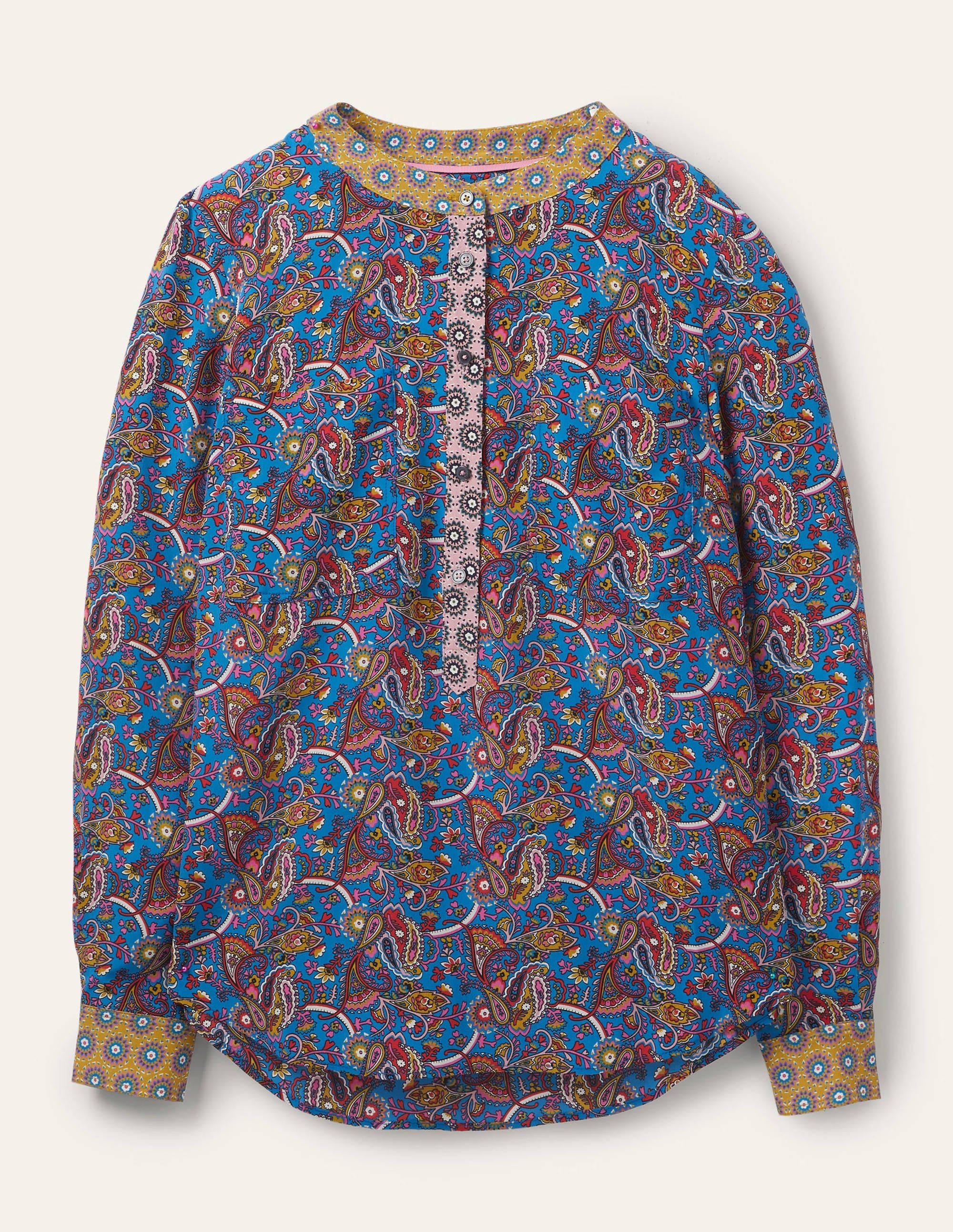 Silk Collarless Blouse-Winter Azure - Image 6