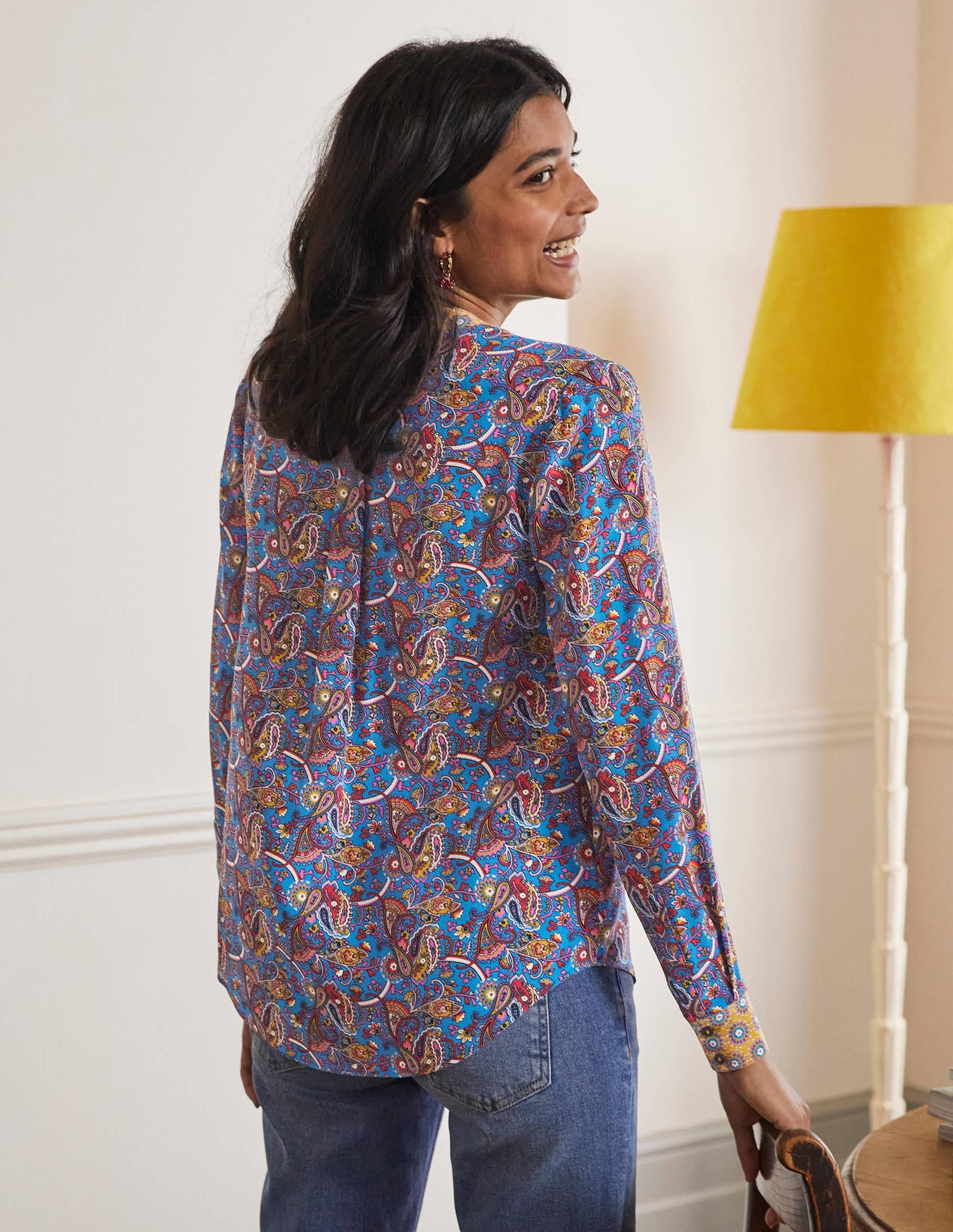 Silk Collarless Blouse-Winter Azure - Image 2