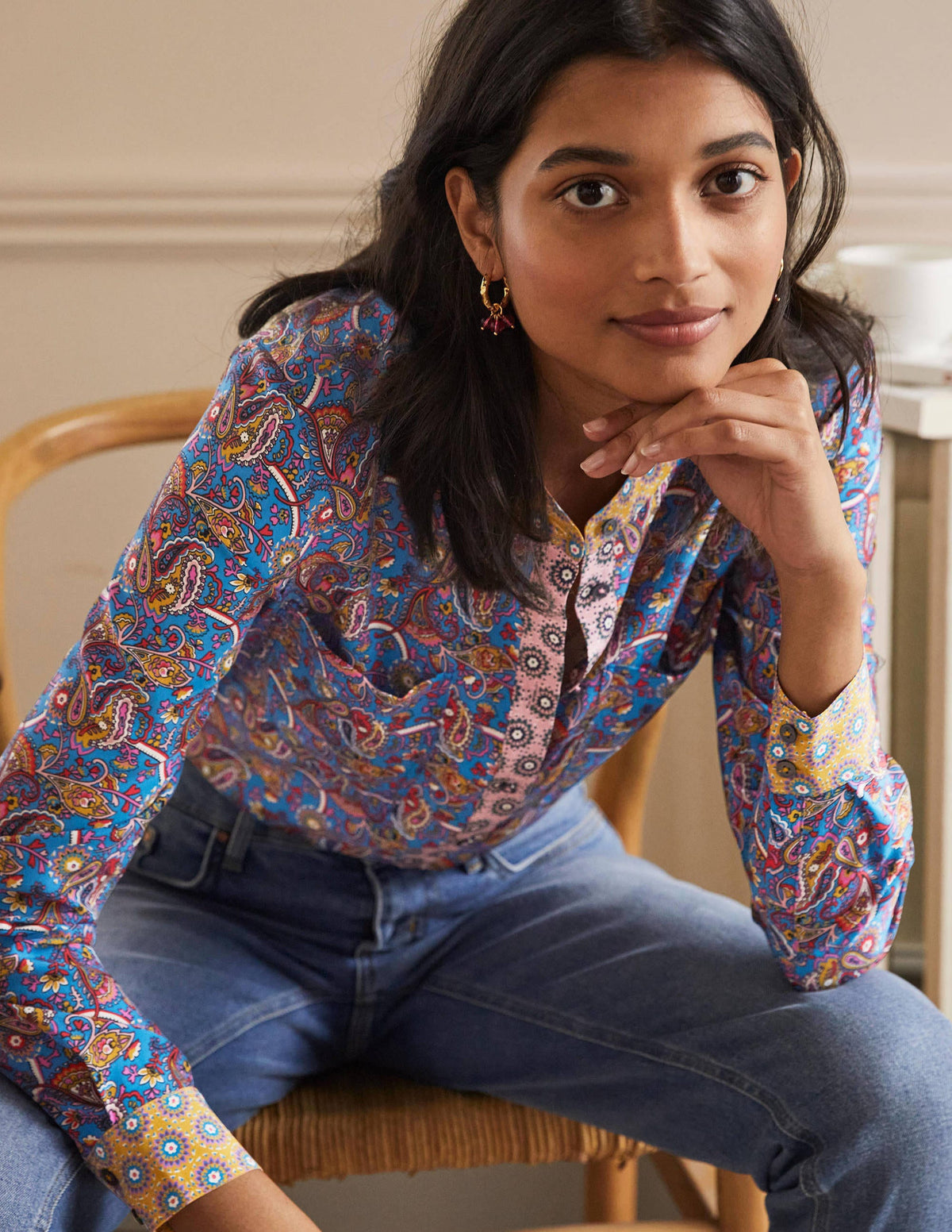Silk Collarless Blouse-Winter Azure - Image 4