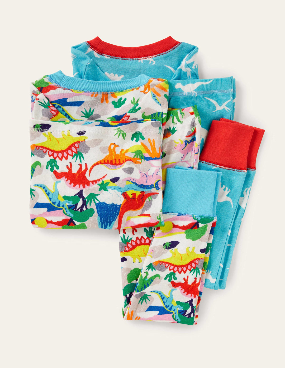 Cosy Twin Pack Long Pajamas-Ivory Multi Dino Sunset-2