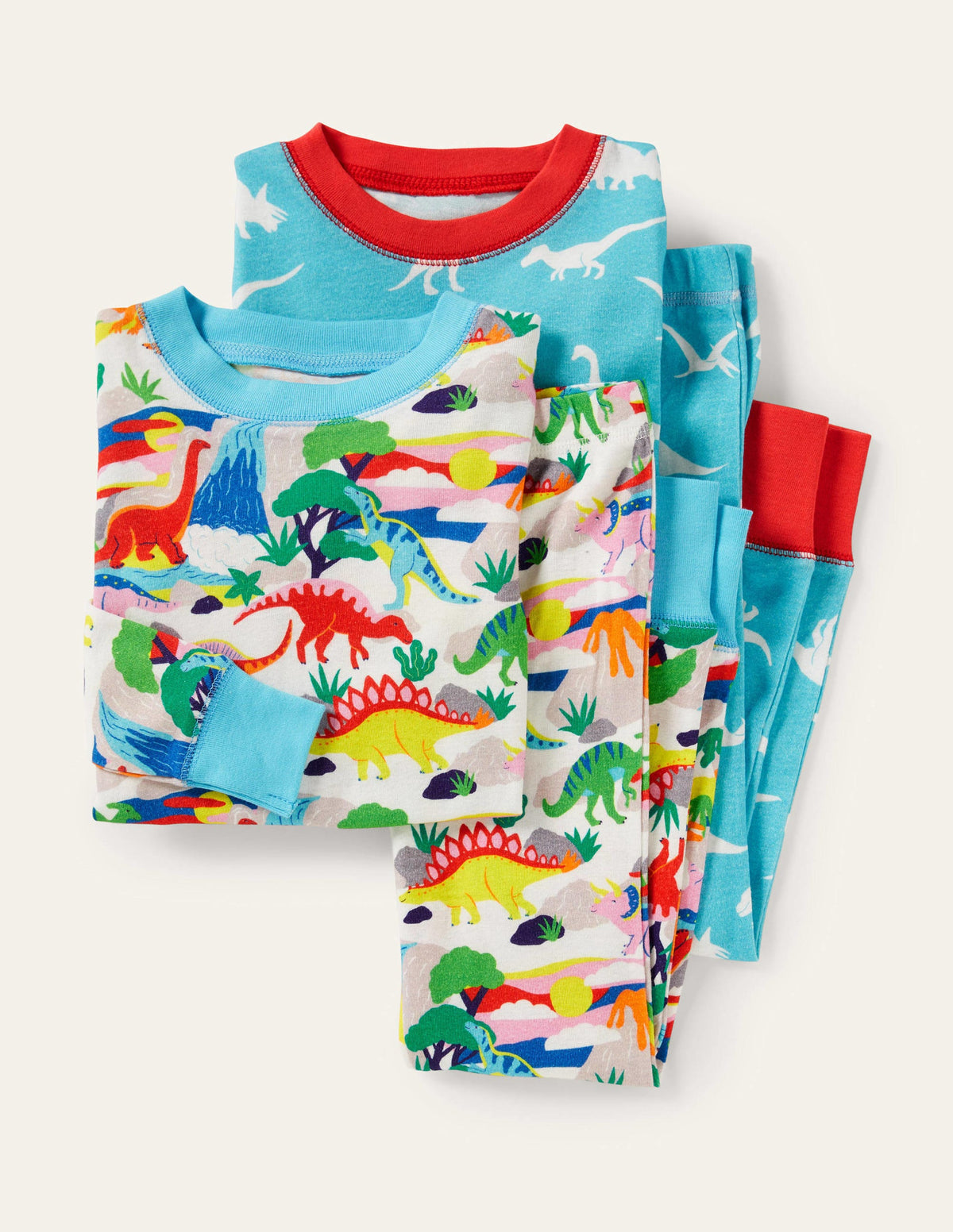 Cosy Twin Pack Long Pajamas-Ivory Multi Dino Sunset-1