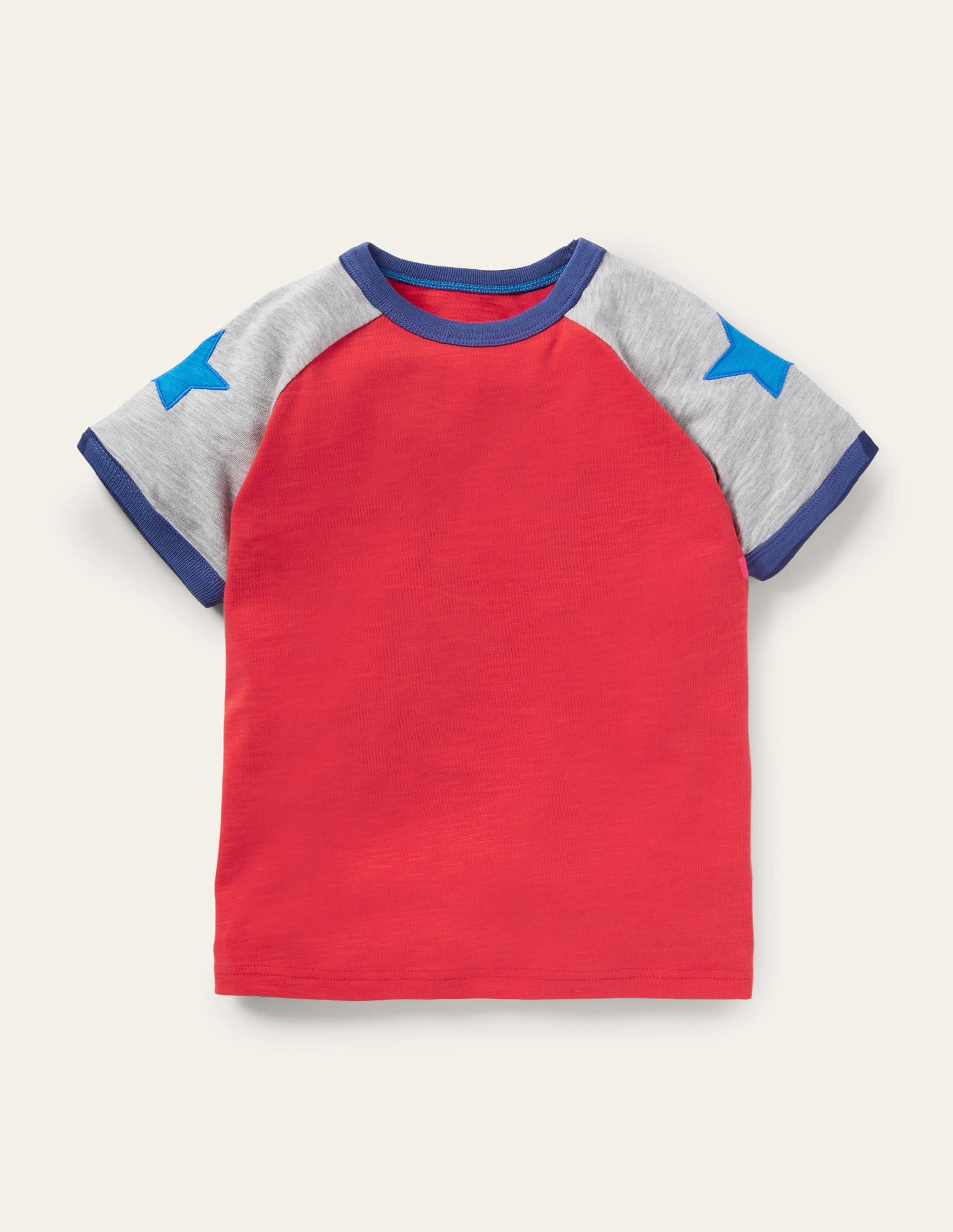 Colourblock Raglan T-shirt-Fire Red Stars - Image 1