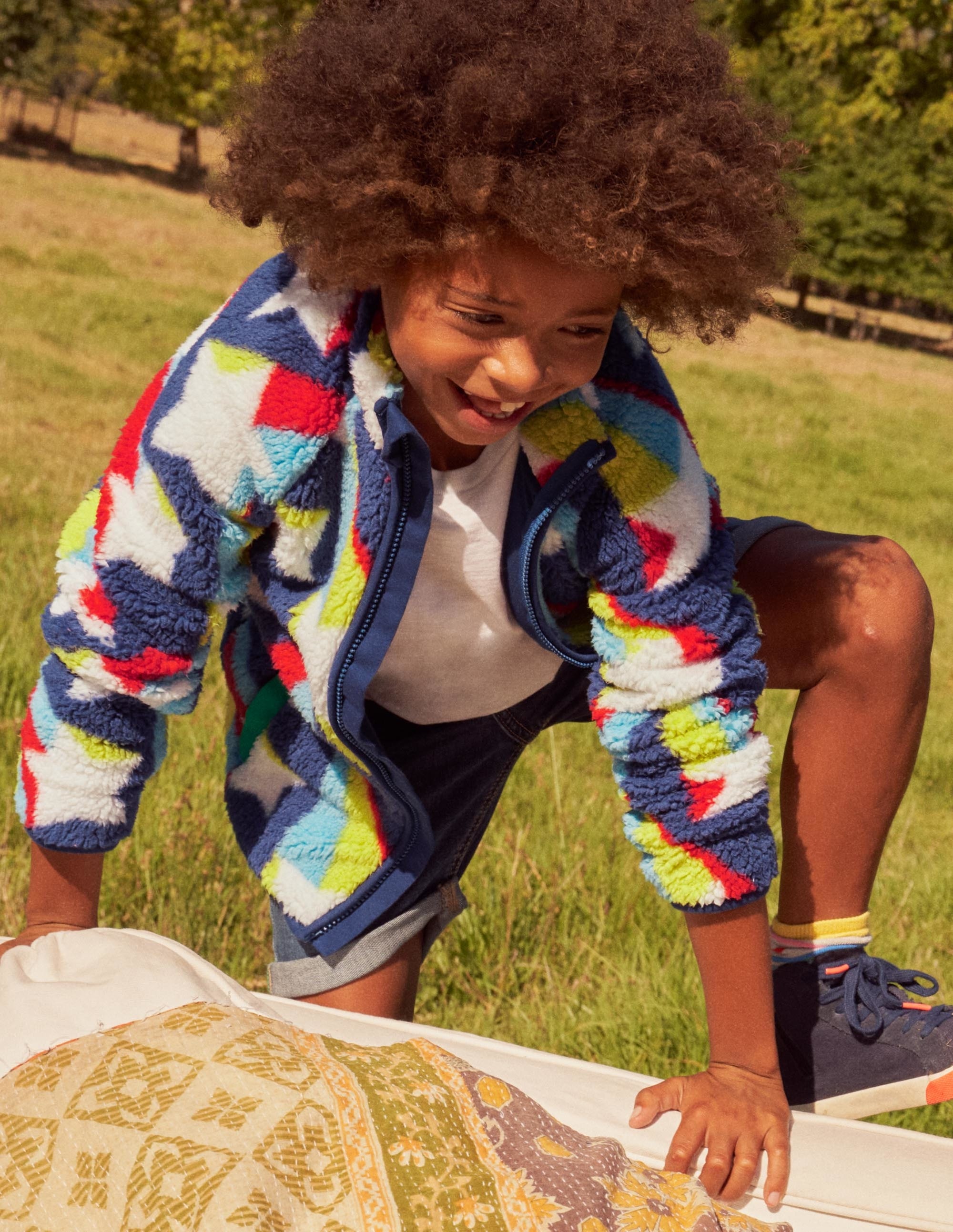 Blue Star Print Zip-up Fleece Jacket-Starboard Blue Shooting Star - Image 6