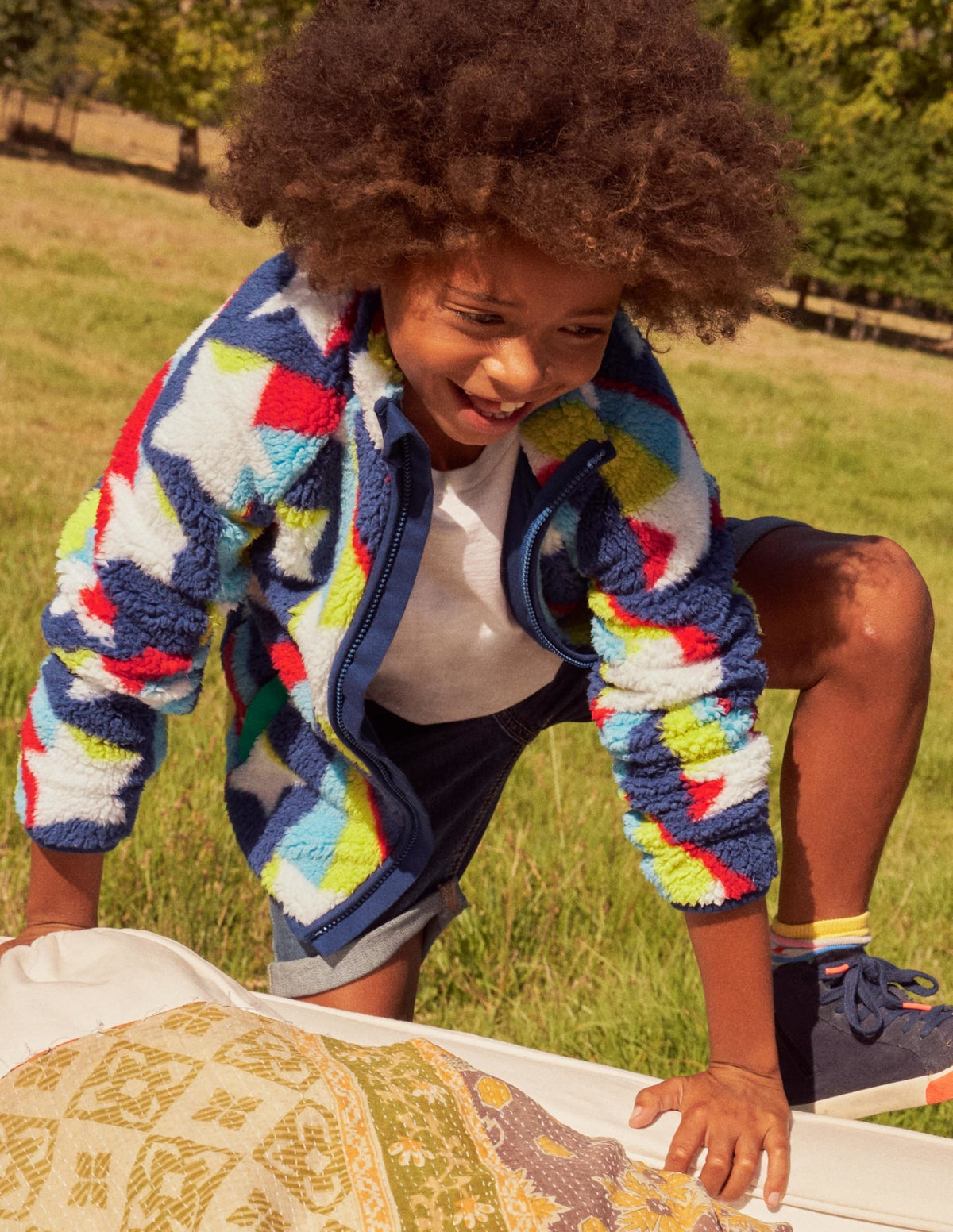 Blue Star Print Zip-up Fleece Jacket-Starboard Blue Shooting Star - Image 9