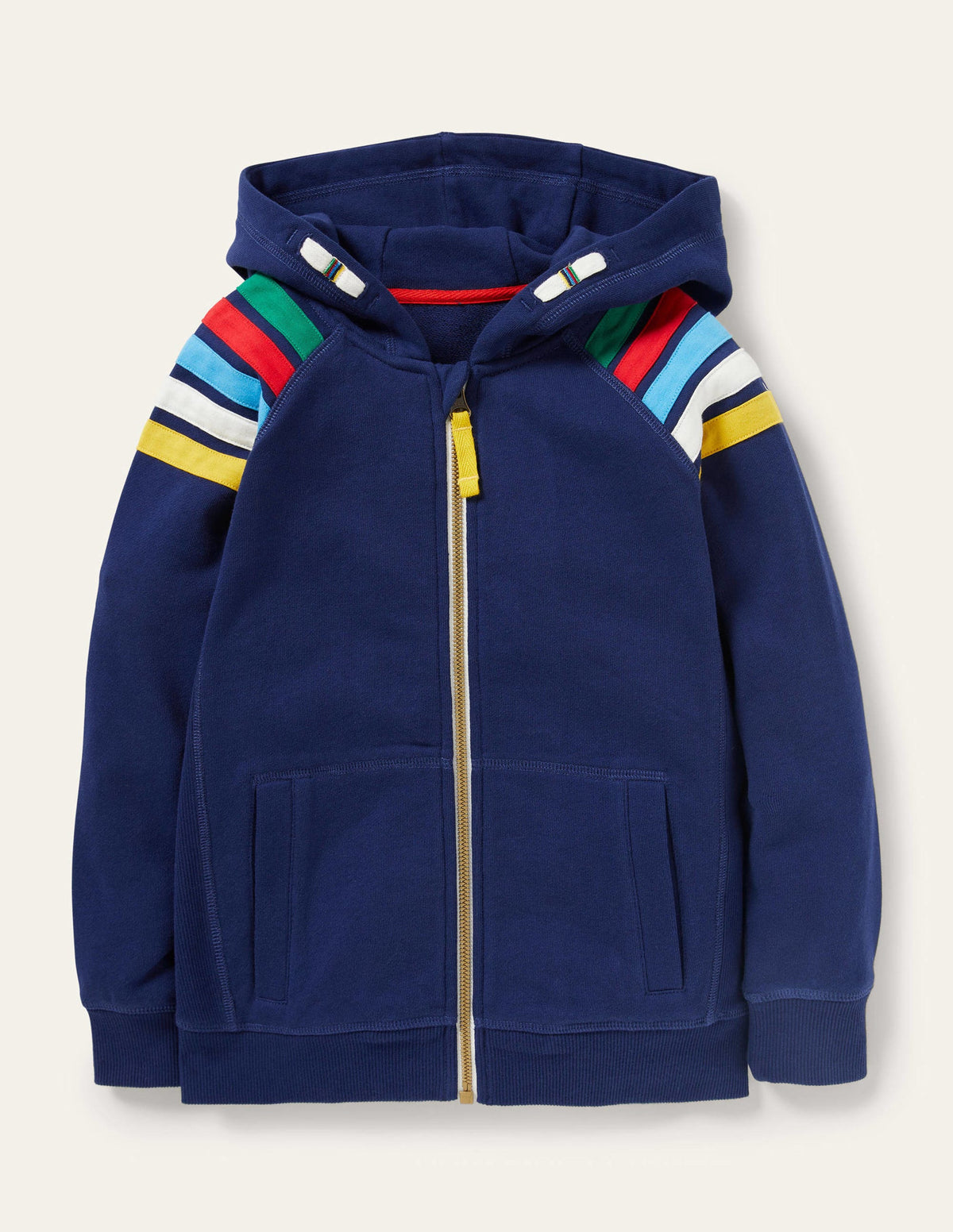 Rainbow Sleeve Zip-Up Hoodie-College Navy-1