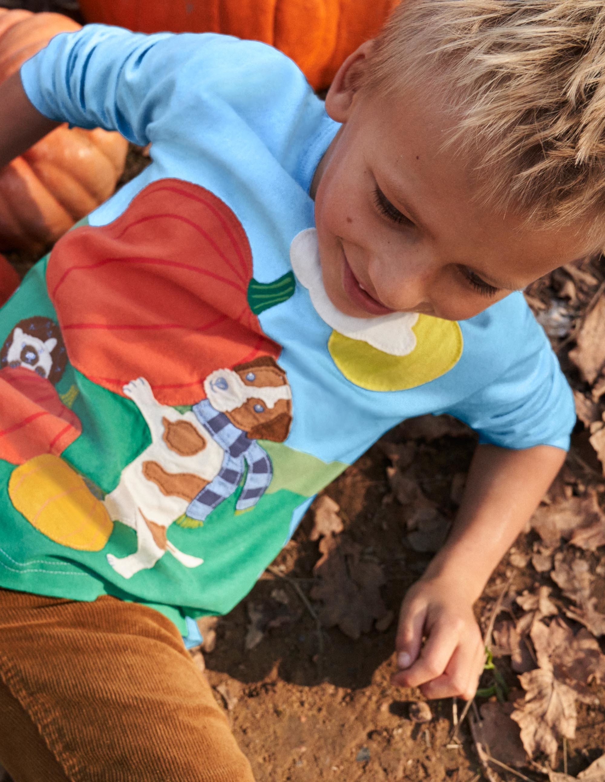 Blue Pumpkin Appliqué Long-Sleeved Halloween T-shirt-Surfboard Blue Pumpkin - Image 4