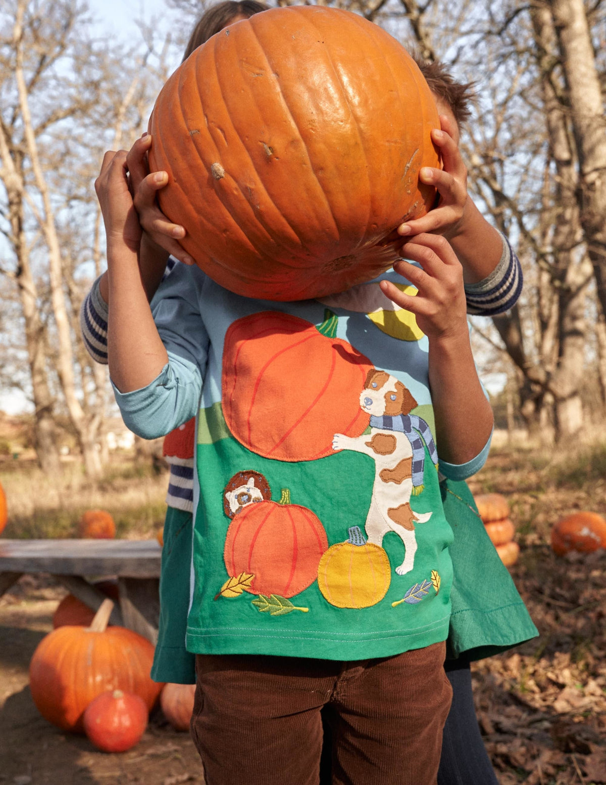 Blue Pumpkin Appliqué Long-Sleeved Halloween T-shirt-Surfboard Blue Pumpkin-5
