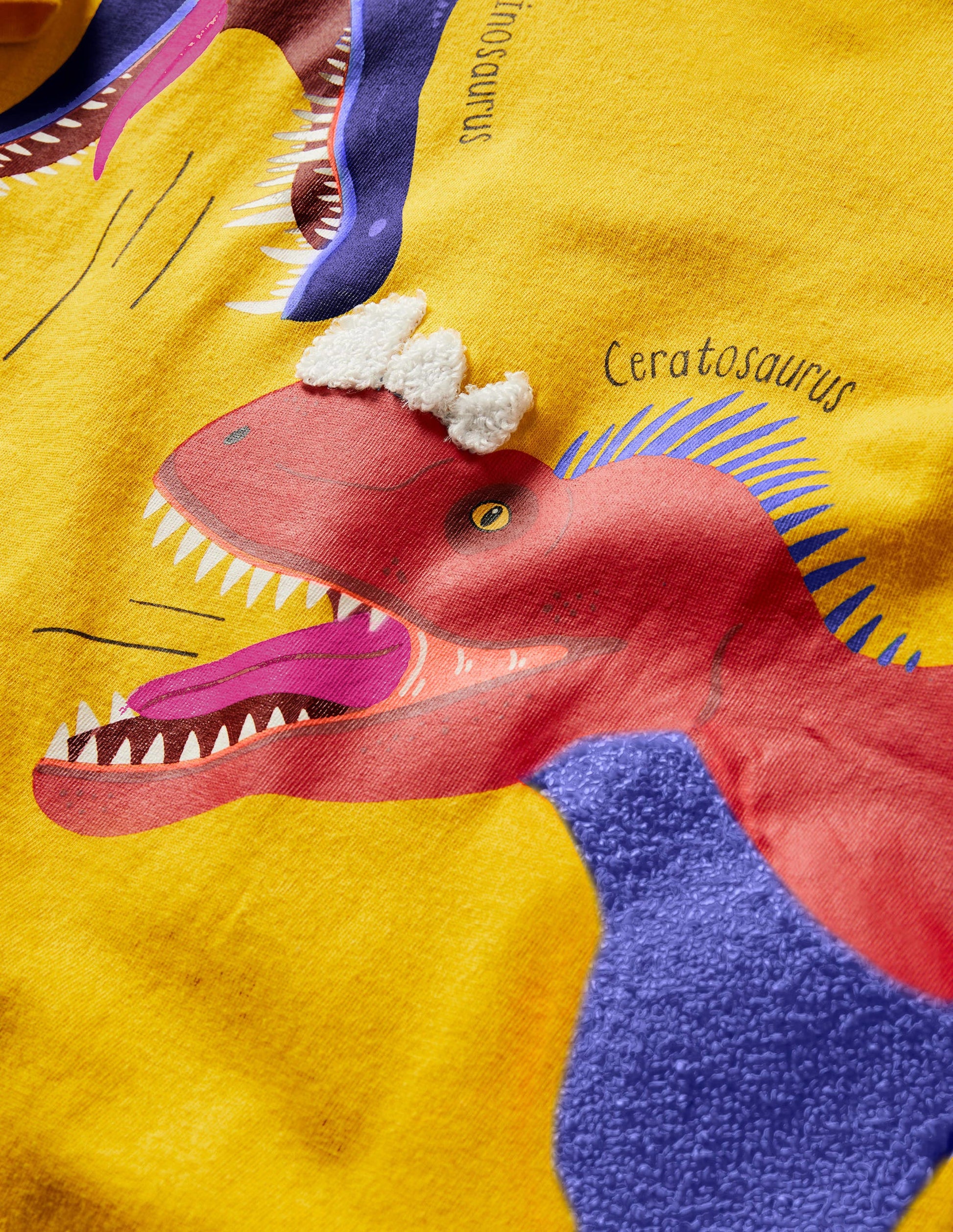 Peeking In Appliqué T-shirt-Daffodil Yellow Dinosaurs-3