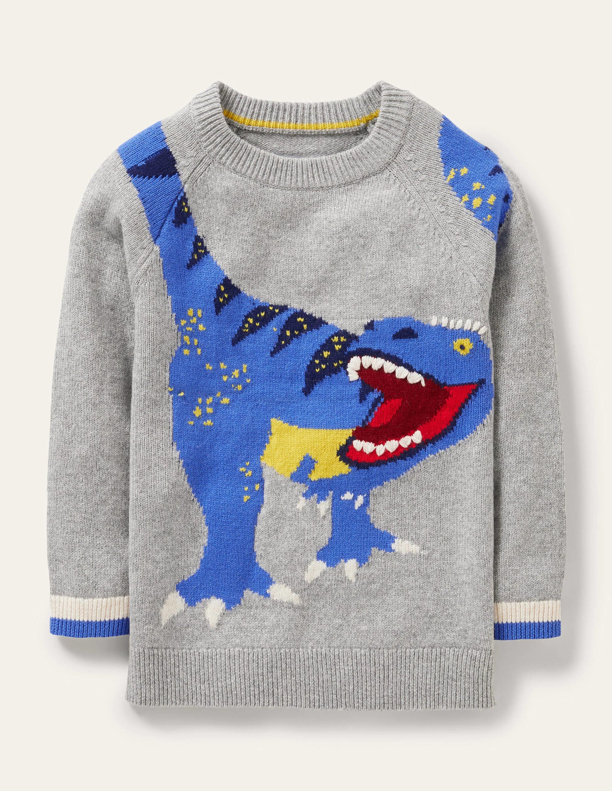 Fun Sweater-Grey Melange Dinosaur-1