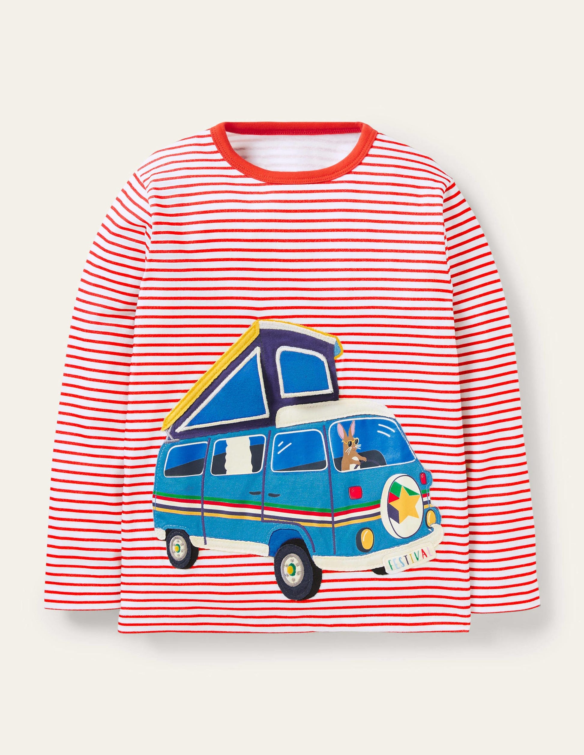 Lift-the-flap Vehicle T-shirt-Strawberry Red/Ivory Camper-1