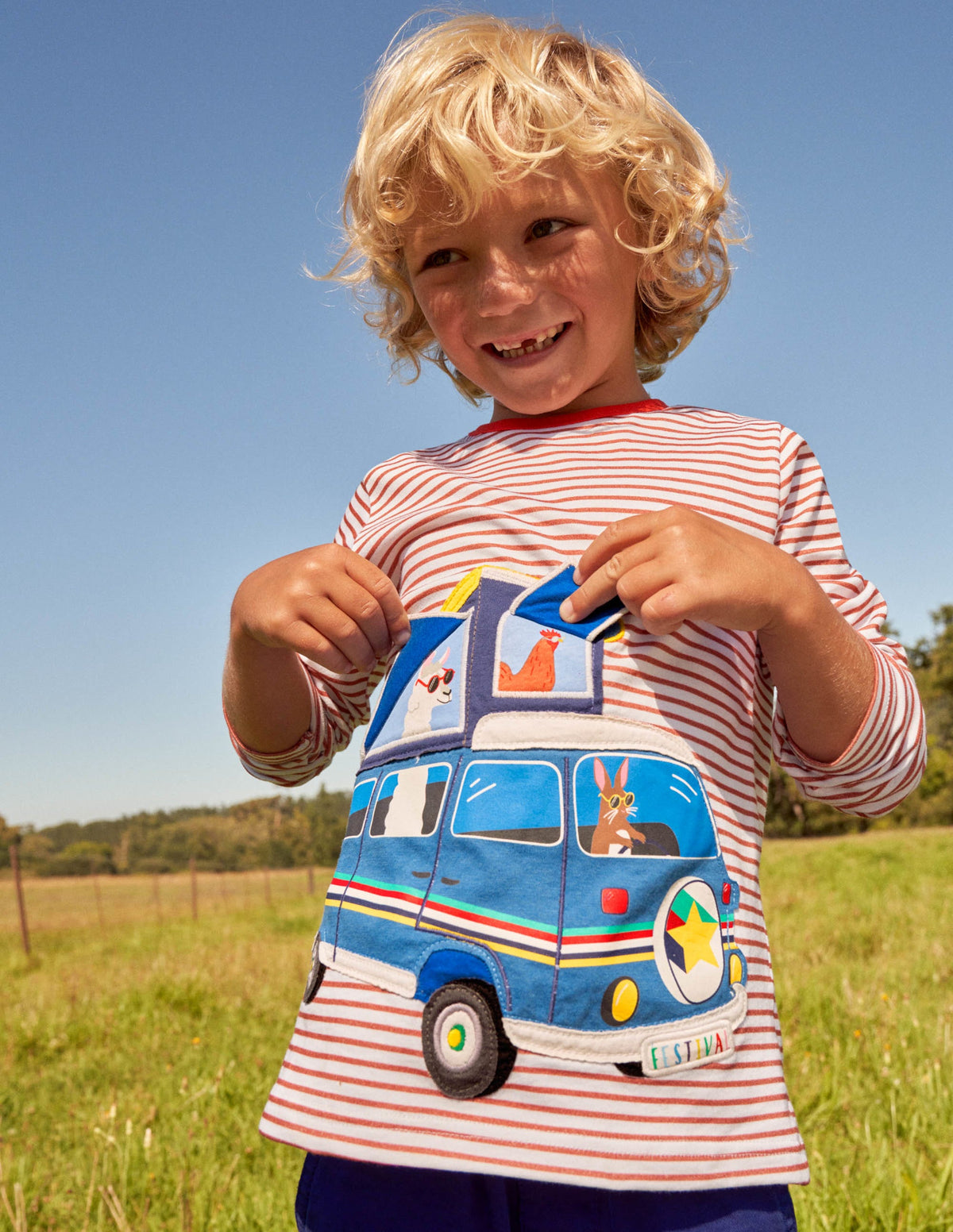 Lift-the-flap Vehicle T-shirt-Strawberry Red/Ivory Camper-4