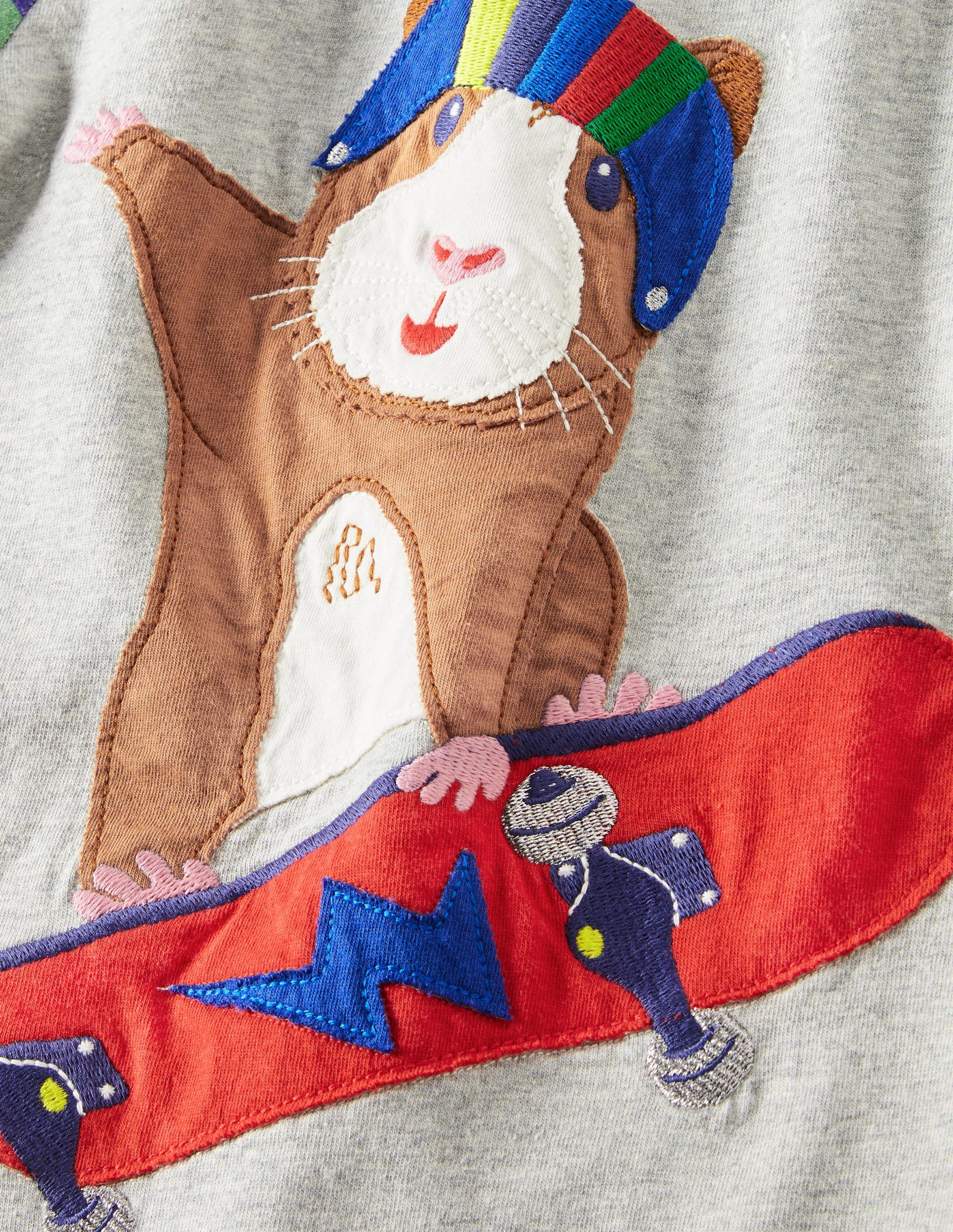 Appliqué Hotchpotch T-shirt-Grey Marl Boarding Guinea Pig - Image 3