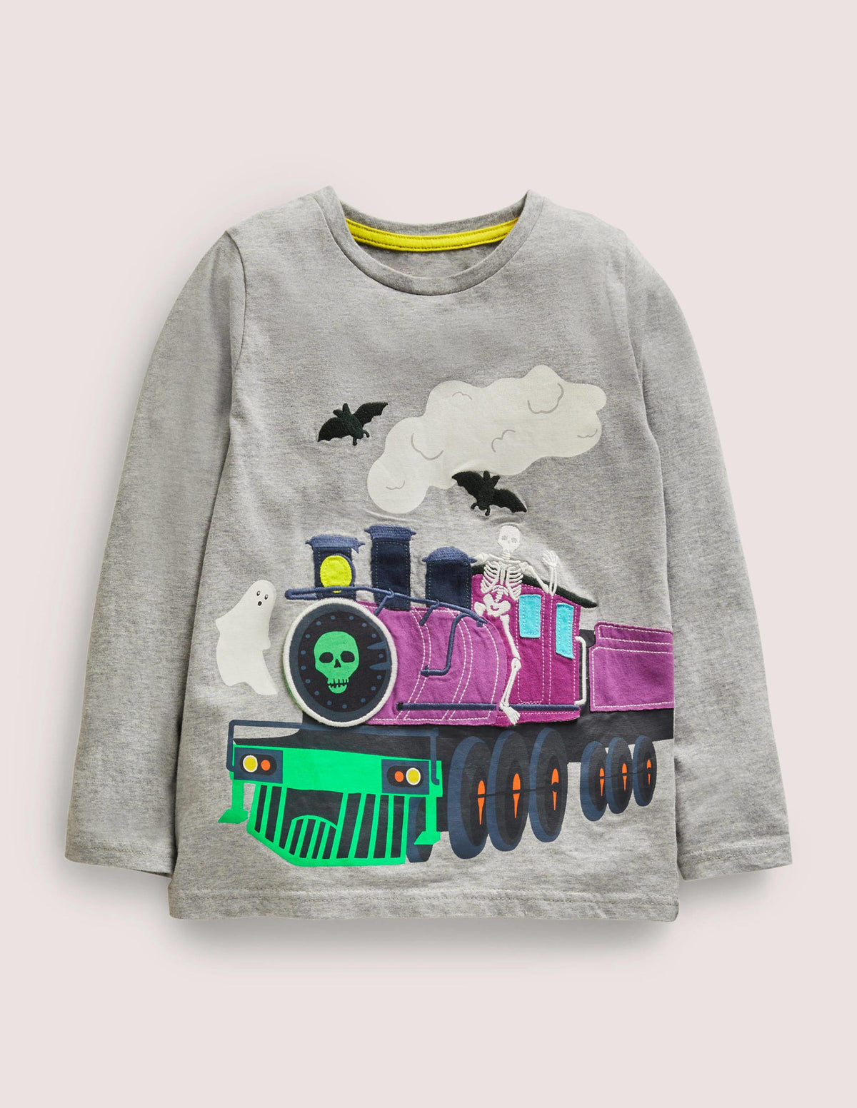 Halloween Flap T-shirt-Marl Grey Ghost Train - Image 1