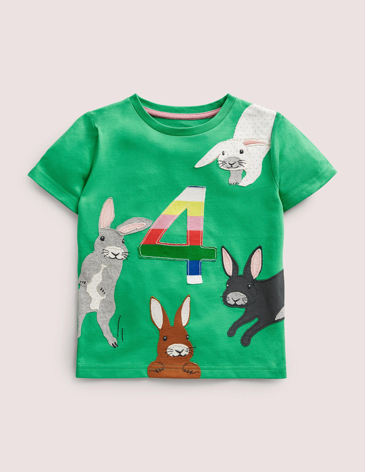 Birthday Appliqué T-shirt-Aloe Green Bunnies Four - Image 1