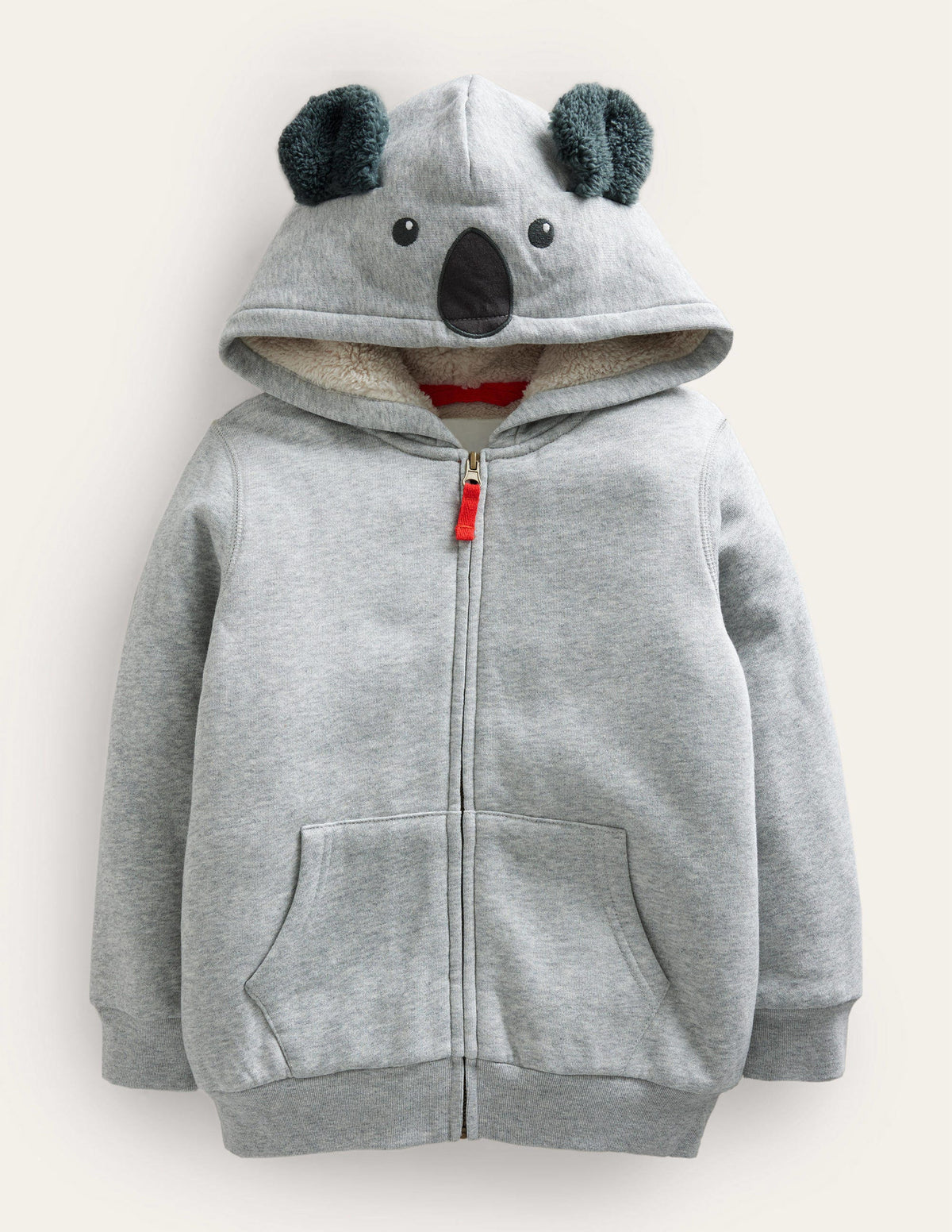 Shaggy-Lined Animal Hoodie-Grey Marl Koala - Image 1