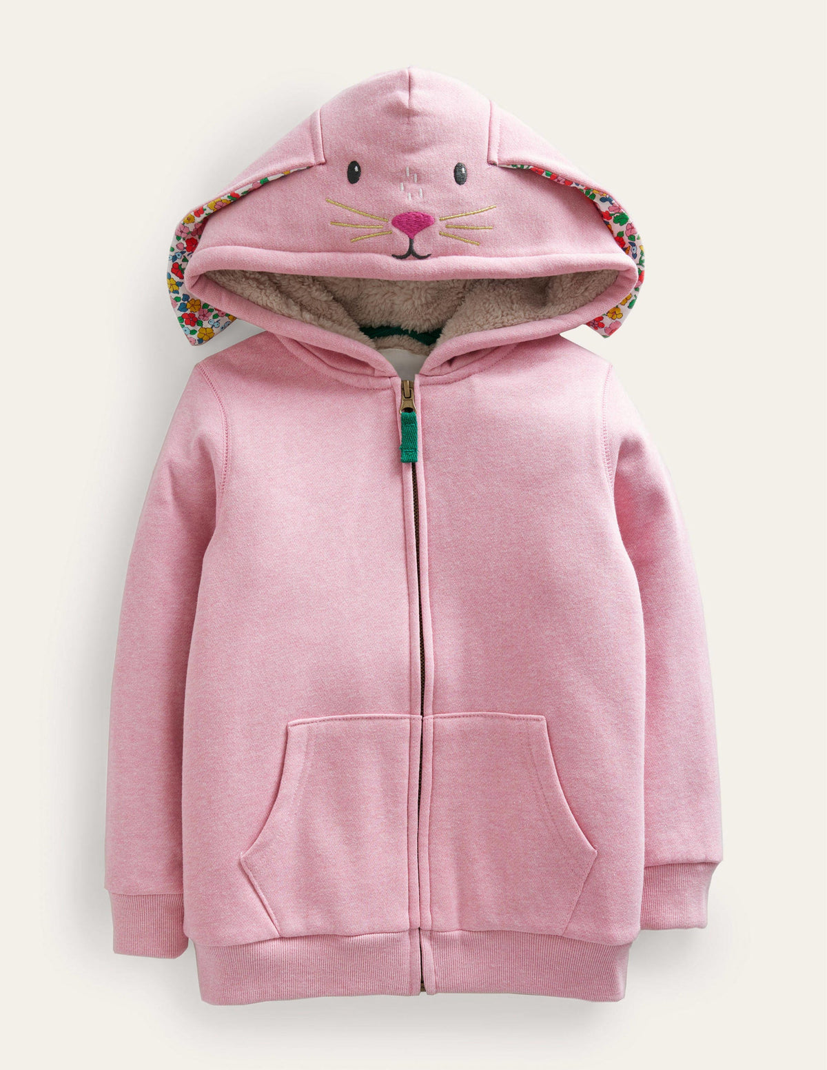 Shaggy-Lined Animal Hoodie-Pink Marl Bunny - Image 1