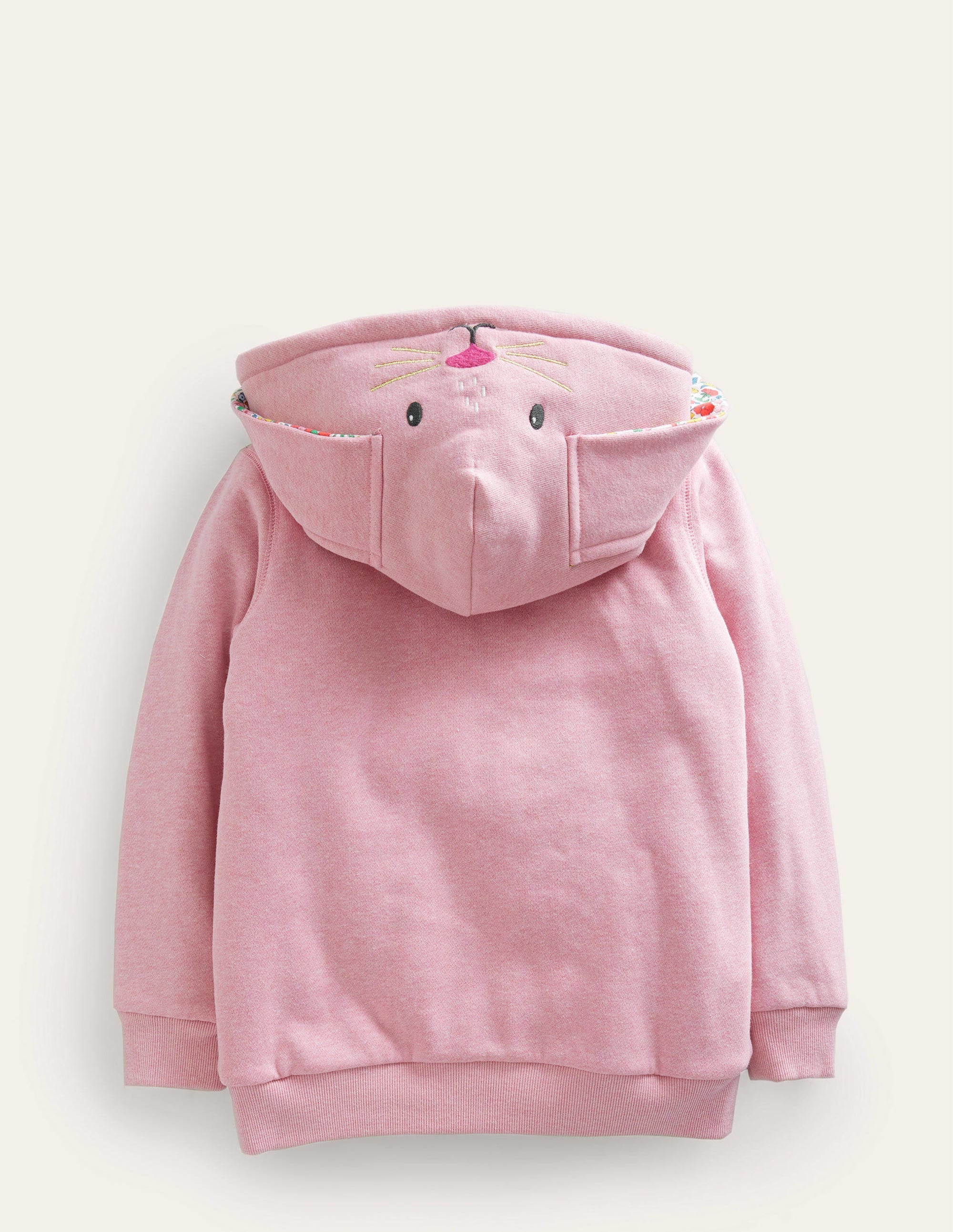 Shaggy-Lined Animal Hoodie-Pink Marl Bunny - Image 2