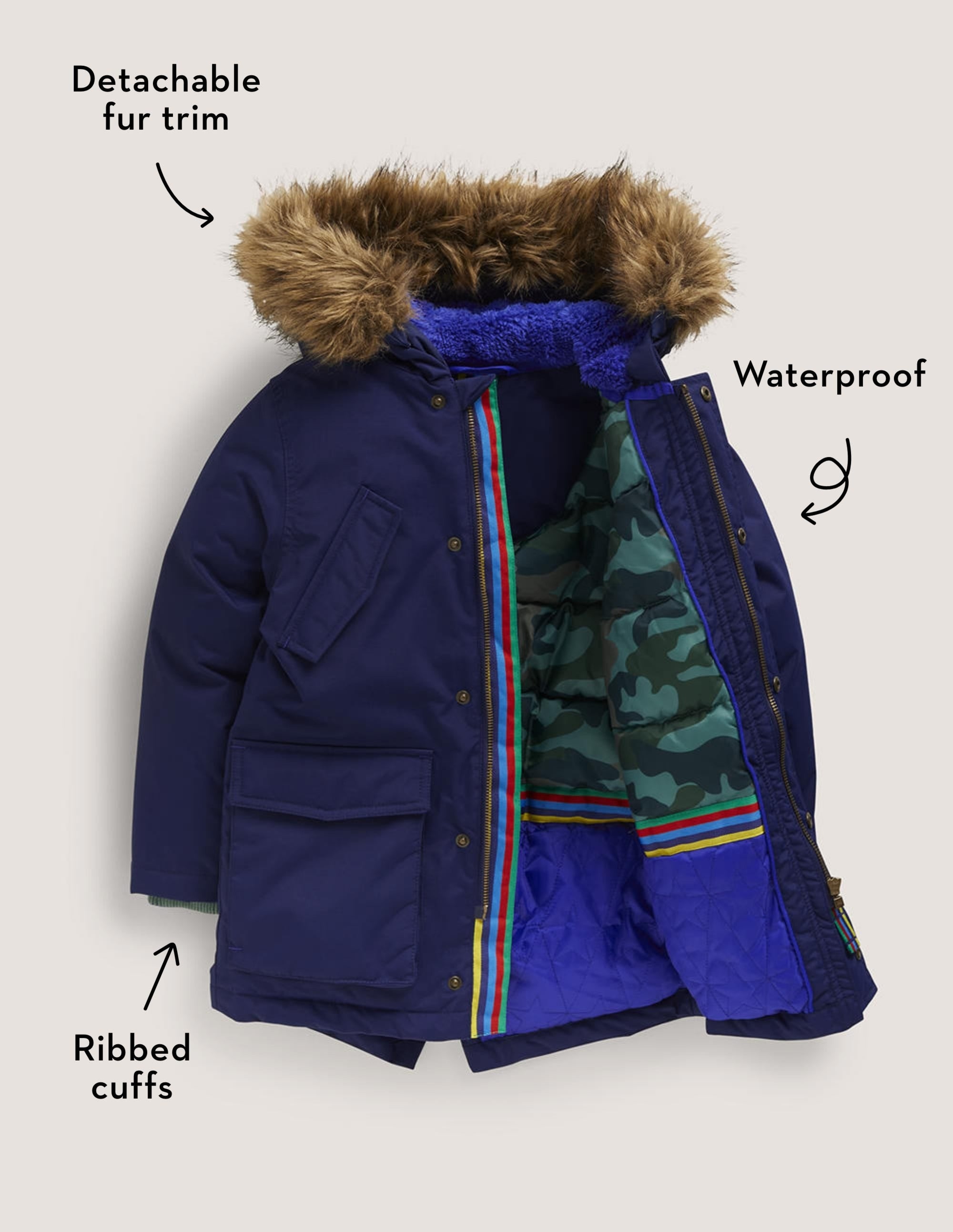 Navy Hooded Waterproof Parka-College Navy - Image 5