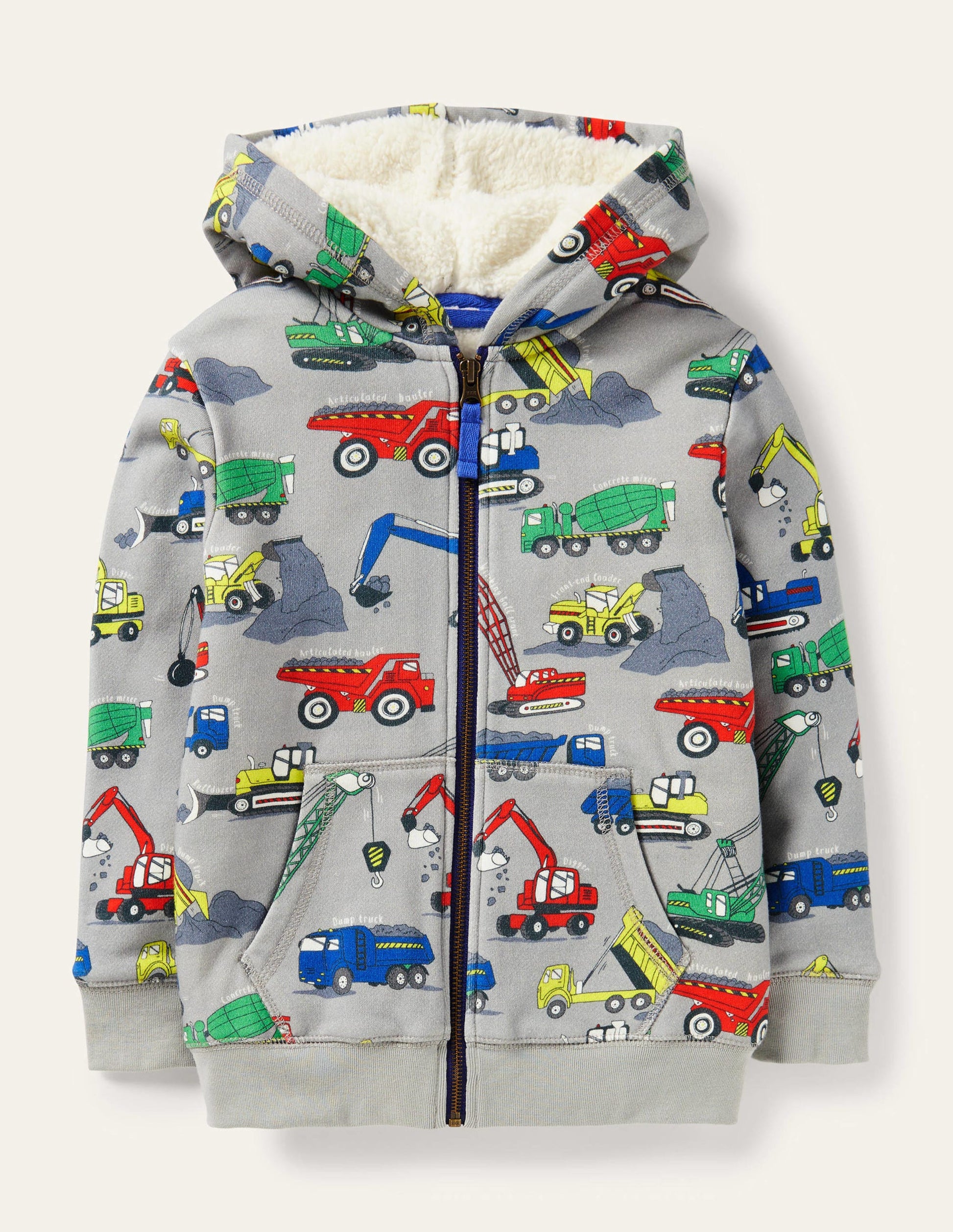 Shaggy-lined Printed Hoodie-Grey Marl Dig It-1