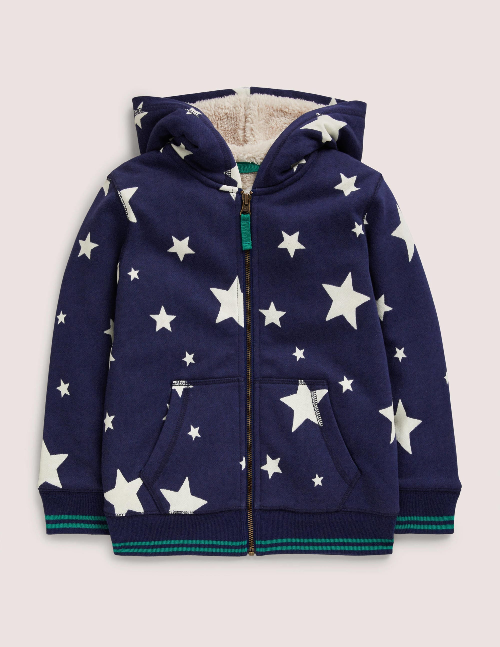 Navy Star Print Fleece-Lined Hoodie-College Navy Glow Stars - Image 1