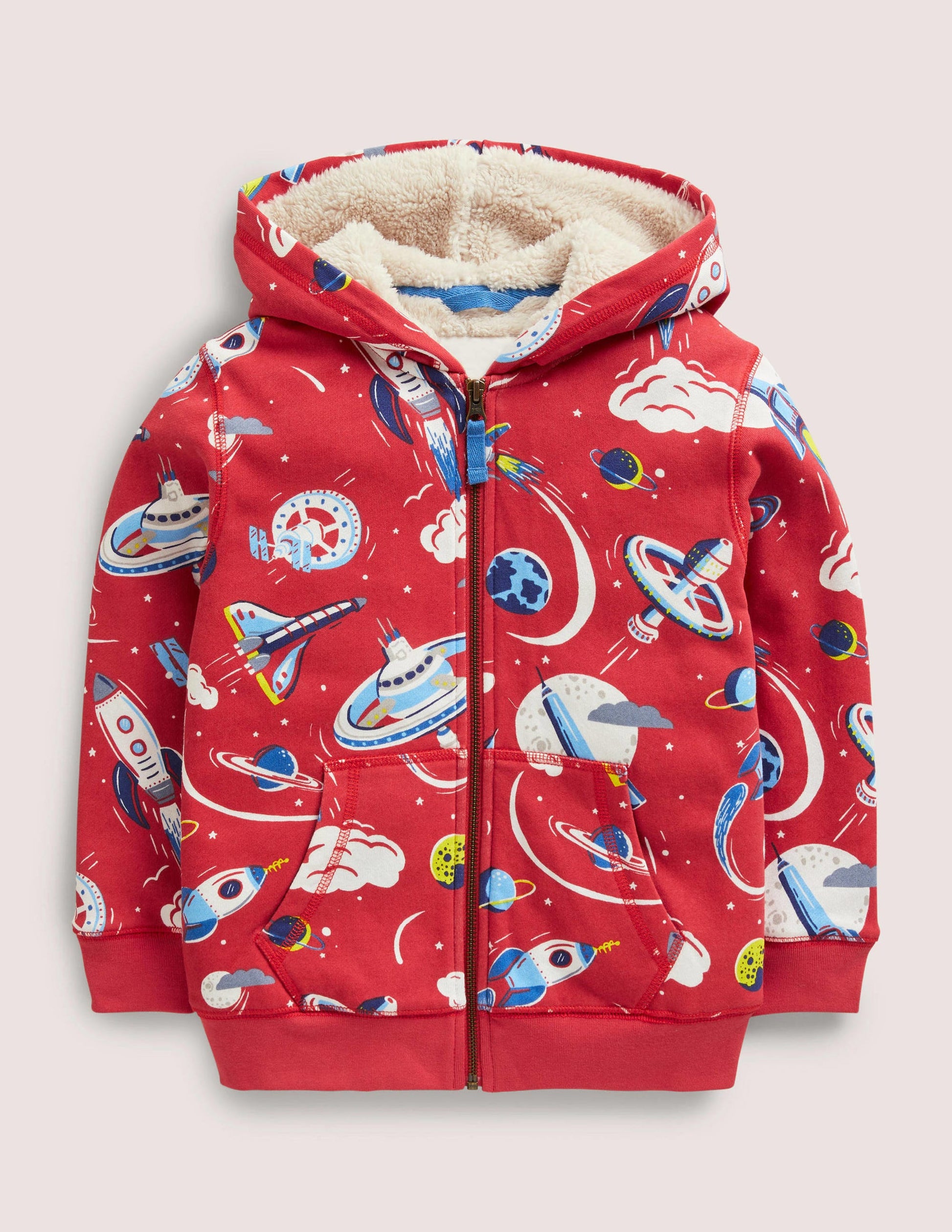 Shaggy-lined Printed Hoodie-Strawberry Tart Red Space-1