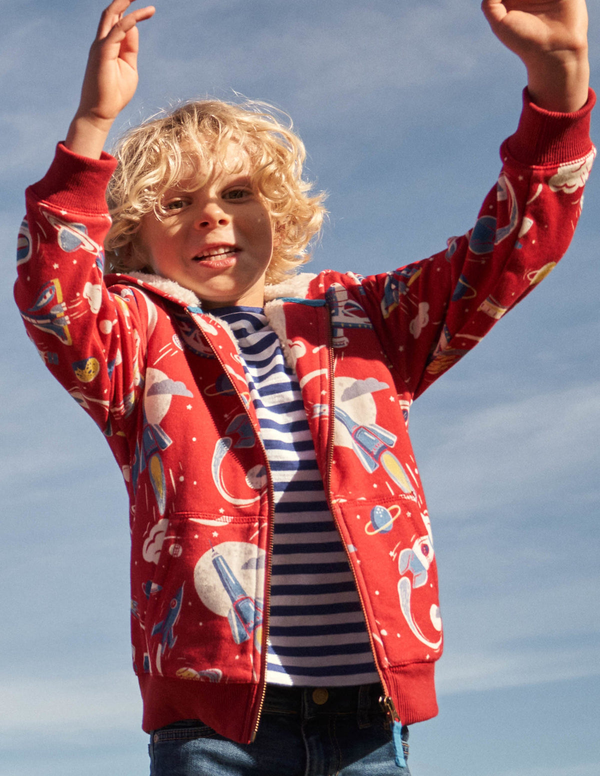 Shaggy-lined Printed Hoodie-Strawberry Tart Red Space-6