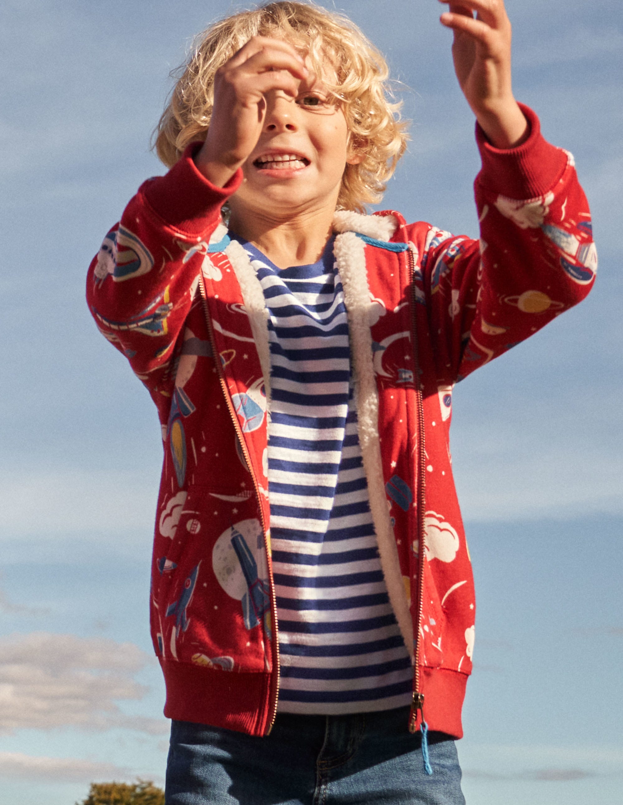 Shaggy-lined Printed Hoodie-Strawberry Tart Red Space - Image 7