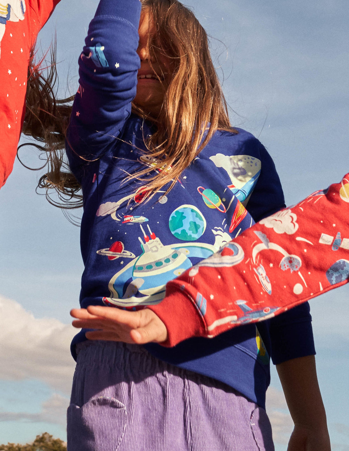 Glowing Space Sweatshirt-School Navy Space Print - Image 1
