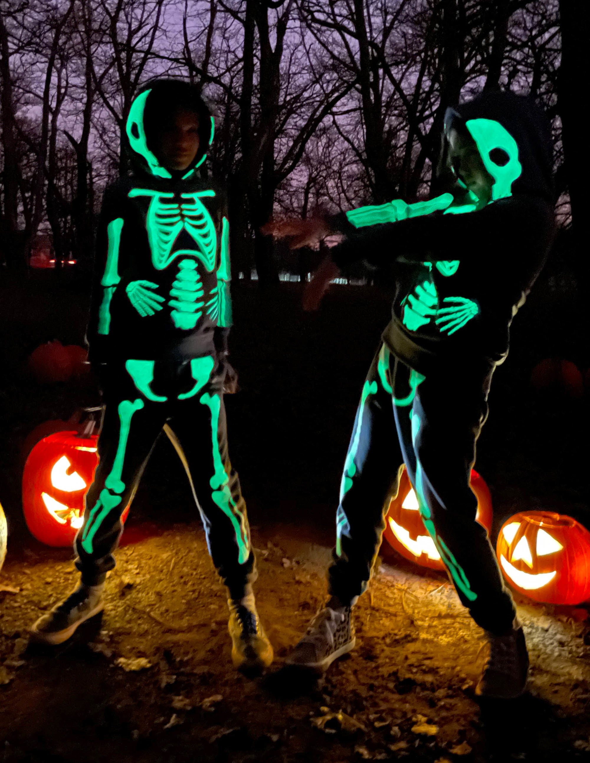 Halloween Glow Skeleton Hoodie-Smoke Grey Glowing Skeleton - Image 9