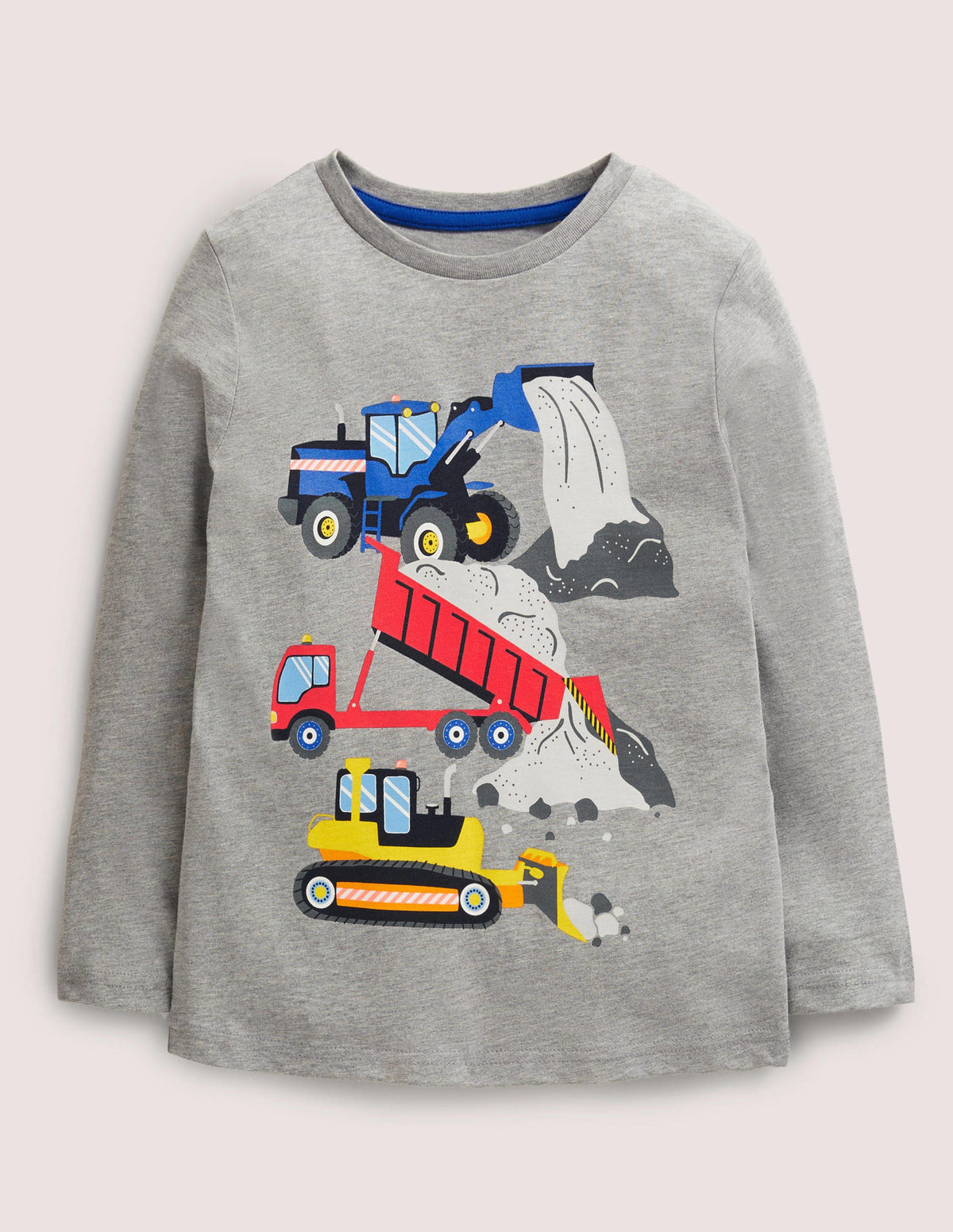 Printed Graphic T-shirt-Grey Marl Construction Trucks - Image 1