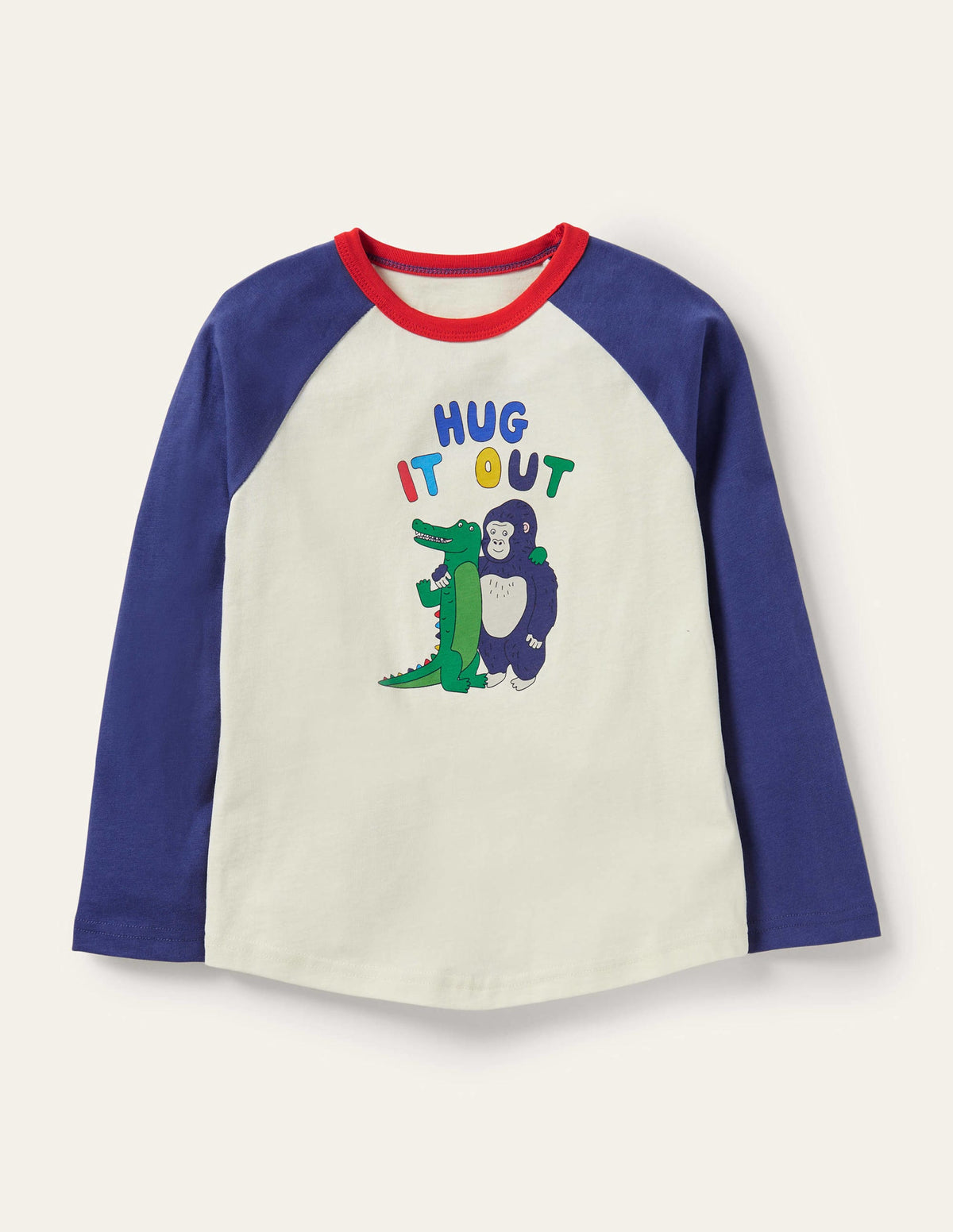 Printed Raglan T-shirt-Ivory Hug It Out - Image 1