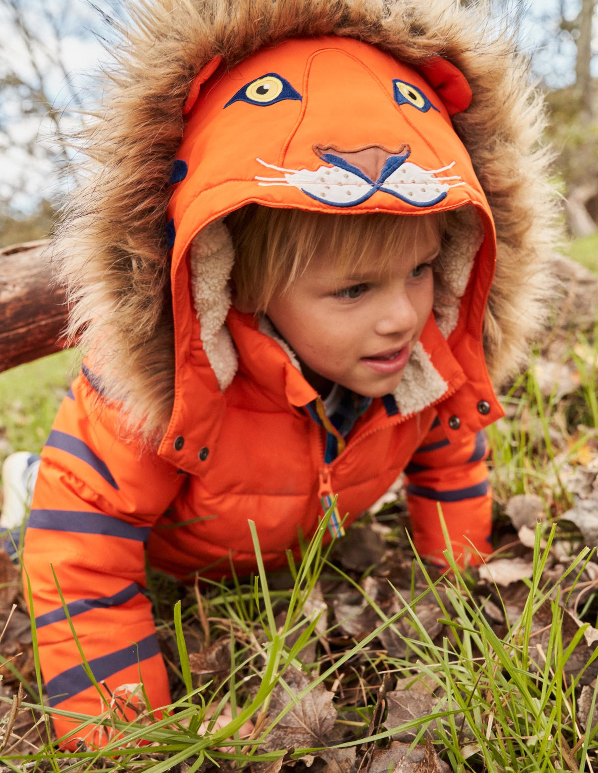 Orange Tiger Hood Waterproof Puffer Jacket-Mandarin Orange Tiger - Image 4