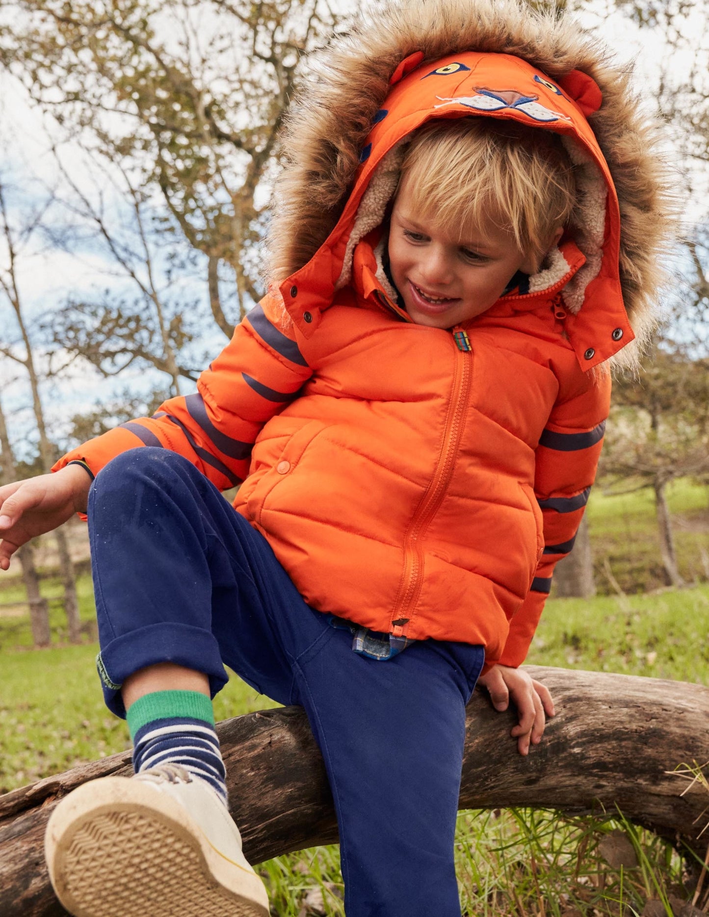 Orange Tiger Hood Waterproof Puffer Jacket-Mandarin Orange Tiger