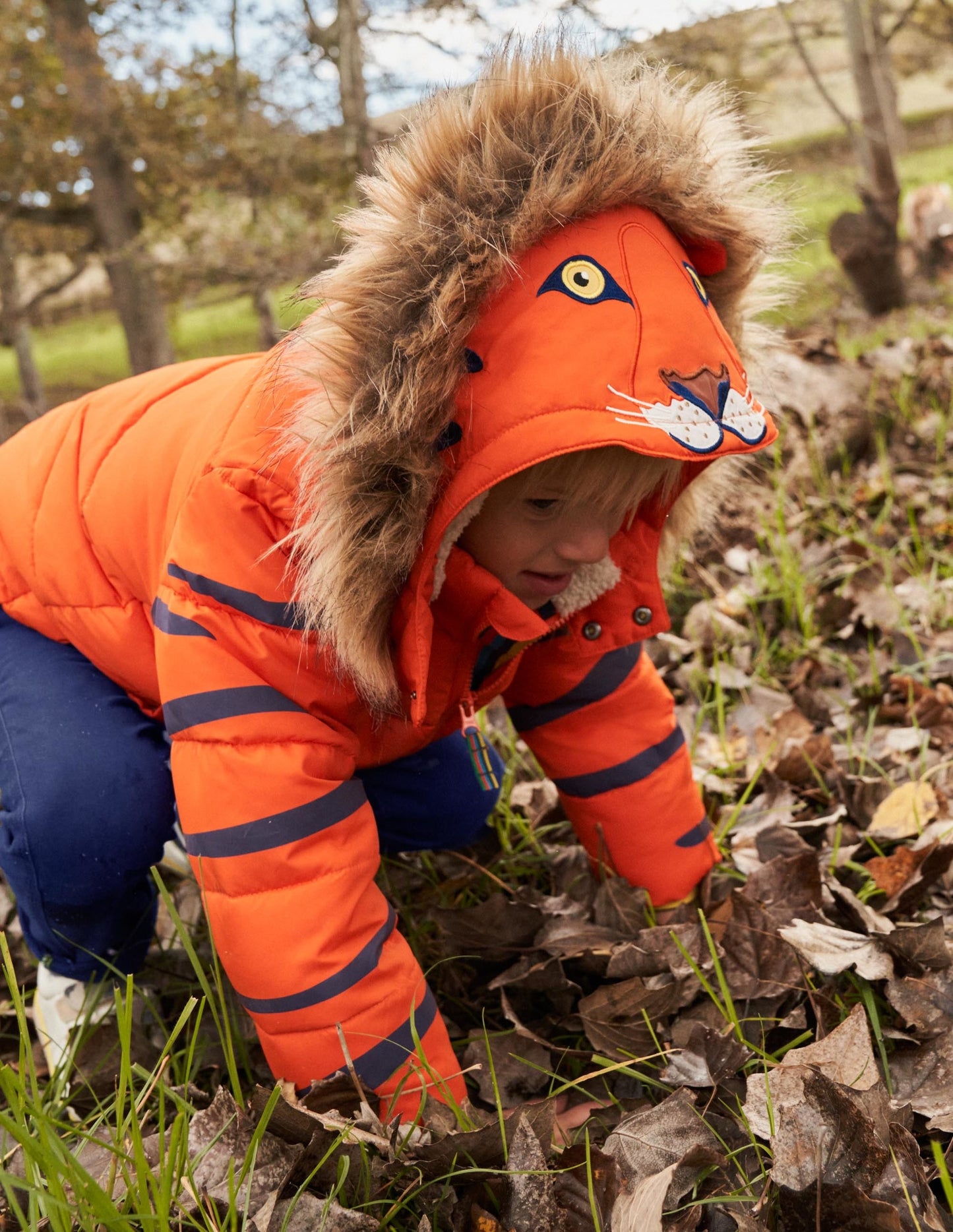 Orange Tiger Hood Waterproof Puffer Jacket-Mandarin Orange Tiger