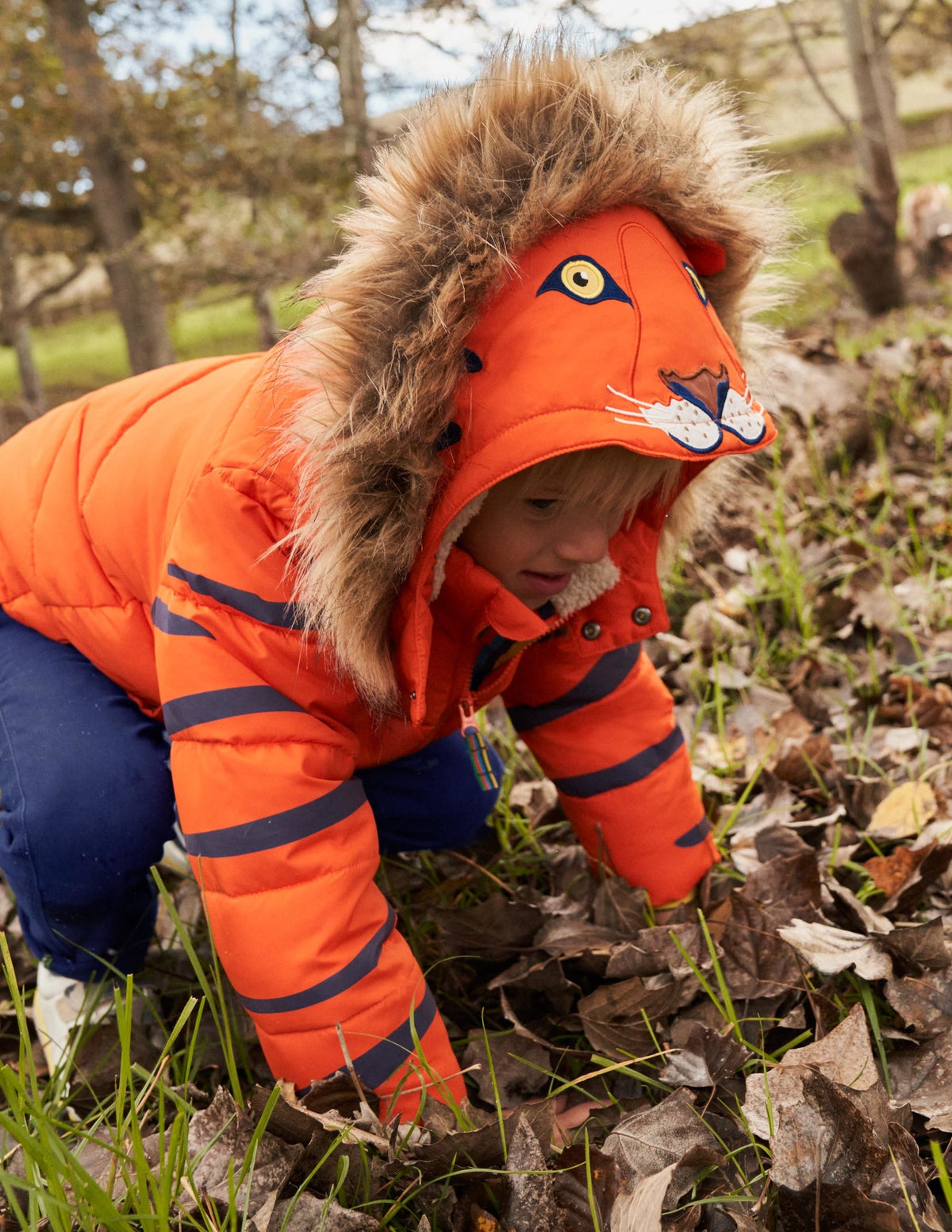 Orange Tiger Hood Waterproof Puffer Jacket-Mandarin Orange Tiger - Image 6