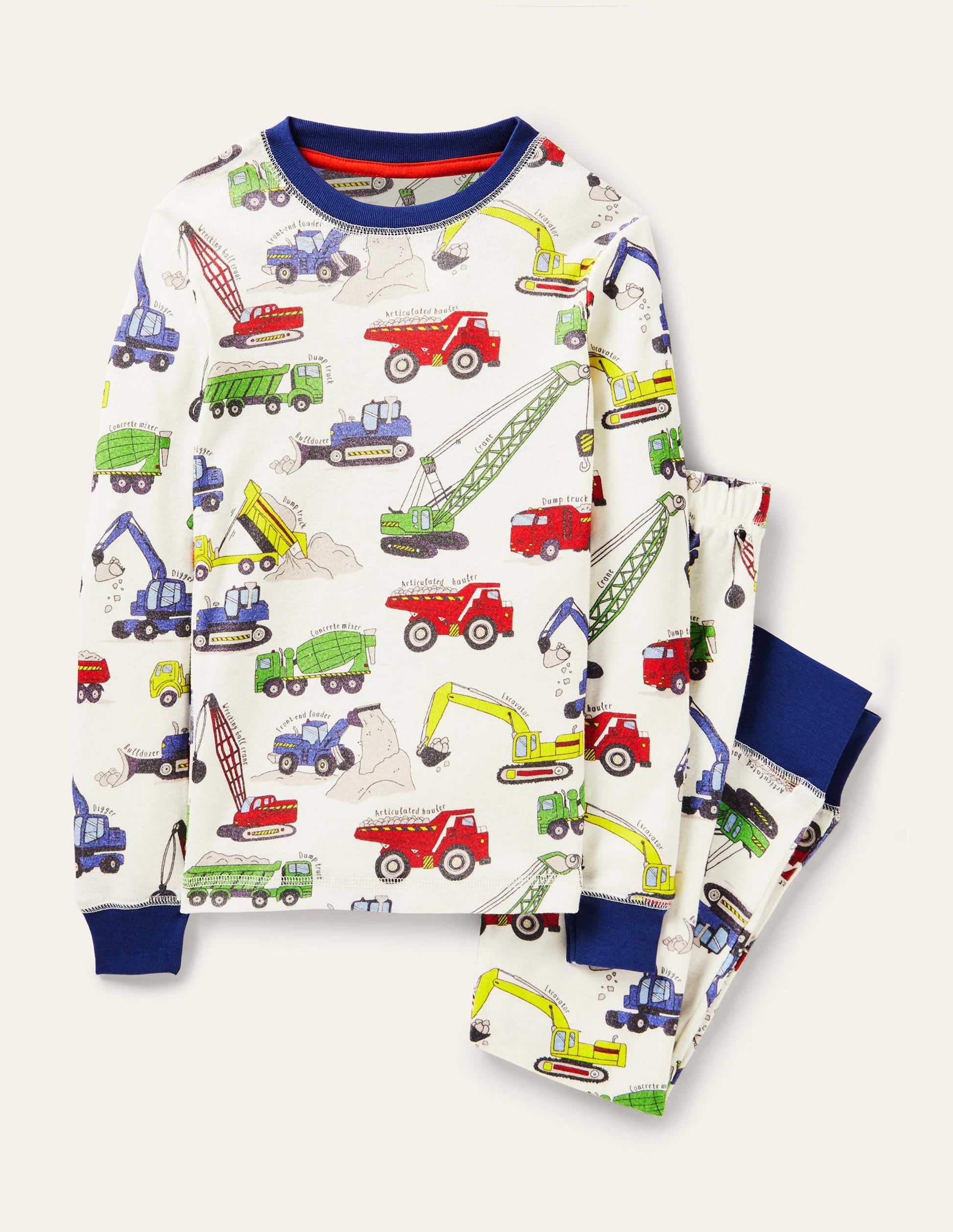 Snug Long John Pajamas-Ivory Dig It Construction-1